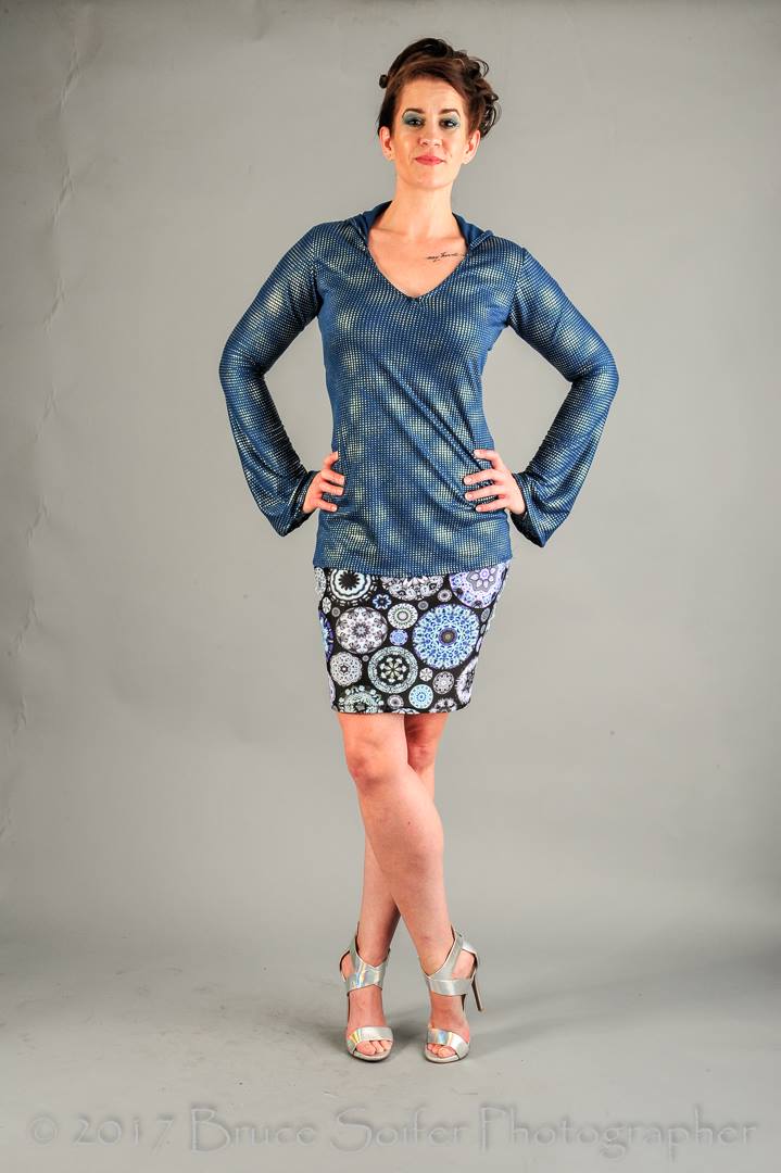 Tabatha is proudly presenting my hooded shirt (same pattern as Lexi, same fabric as Hayden) paired with my Cheshire Cat Pencil Skirt . 