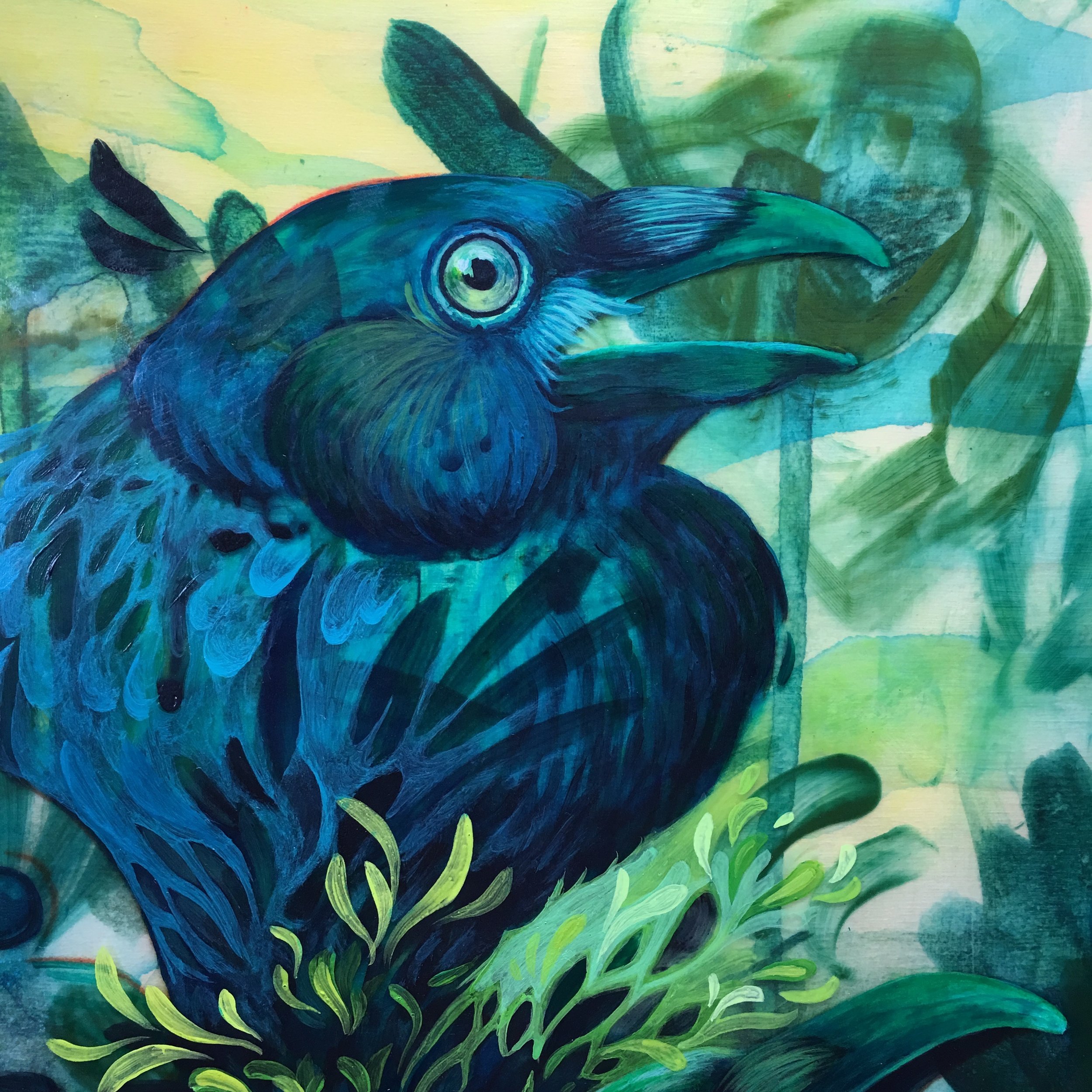 Detail of upper bird in progress. 