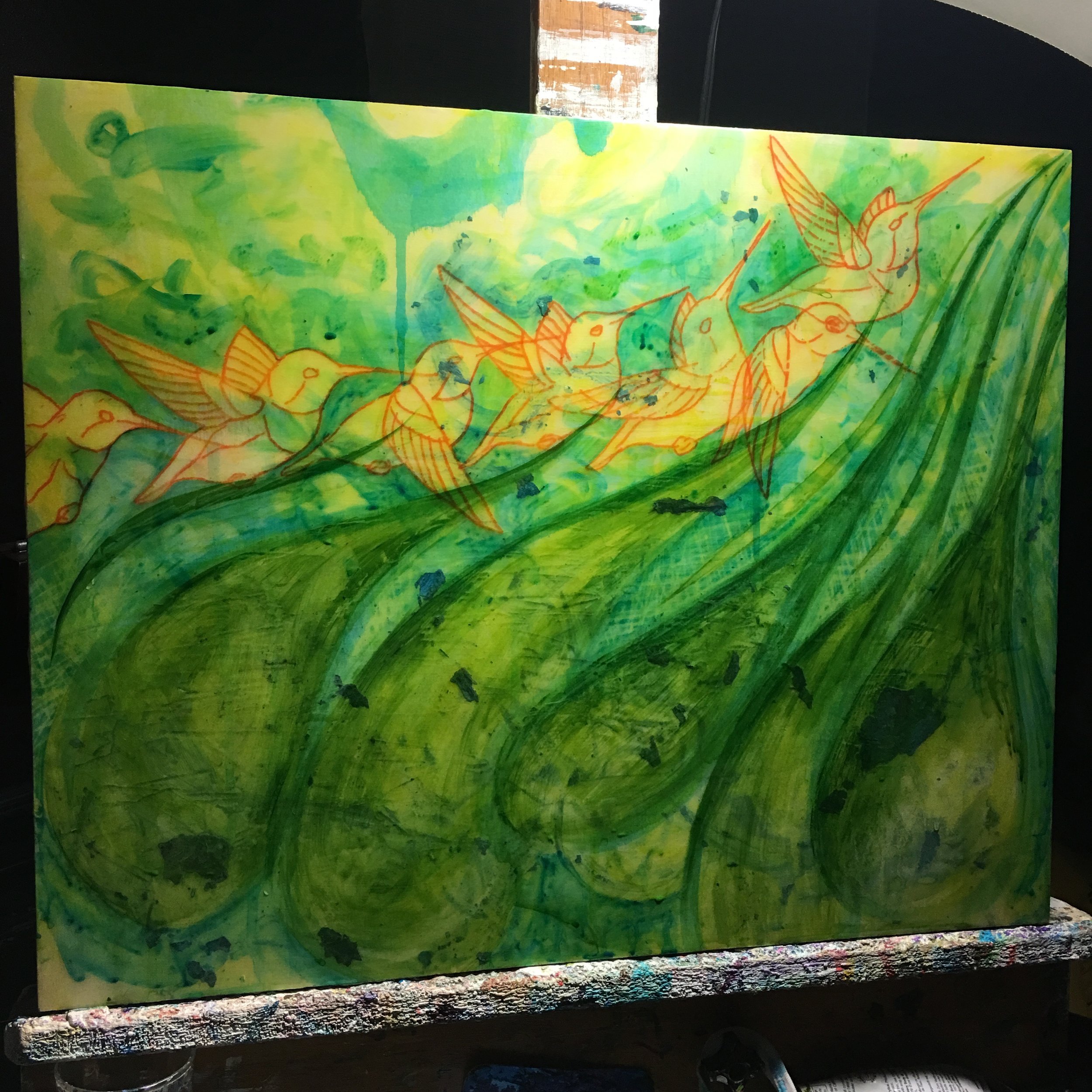 I went back into the background with a glaze of Sap Green.