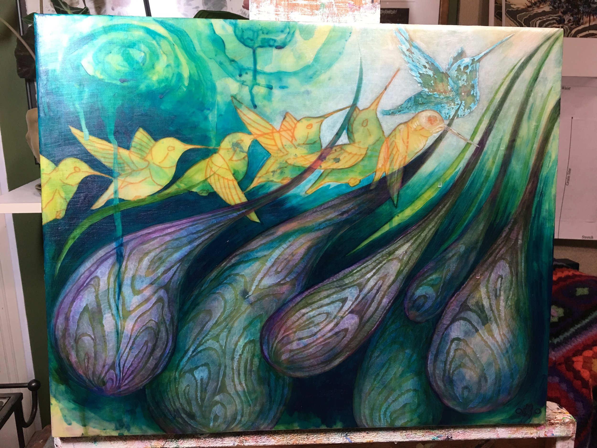  brought the Turquoise Deep into other areas of the piece to darken the purples around the onions.