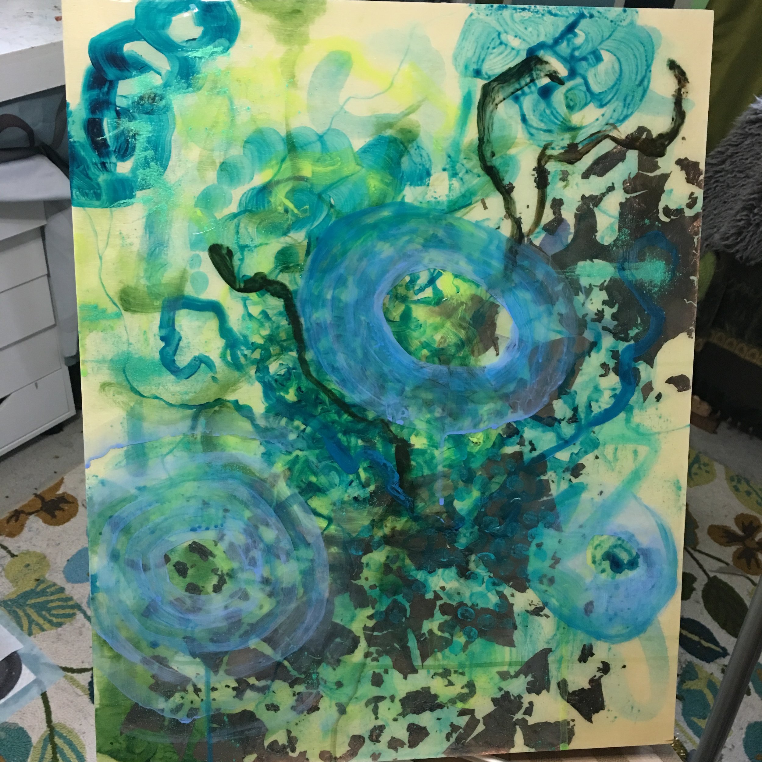 Not sure what the painting will be at this point, but it makes me think water.  