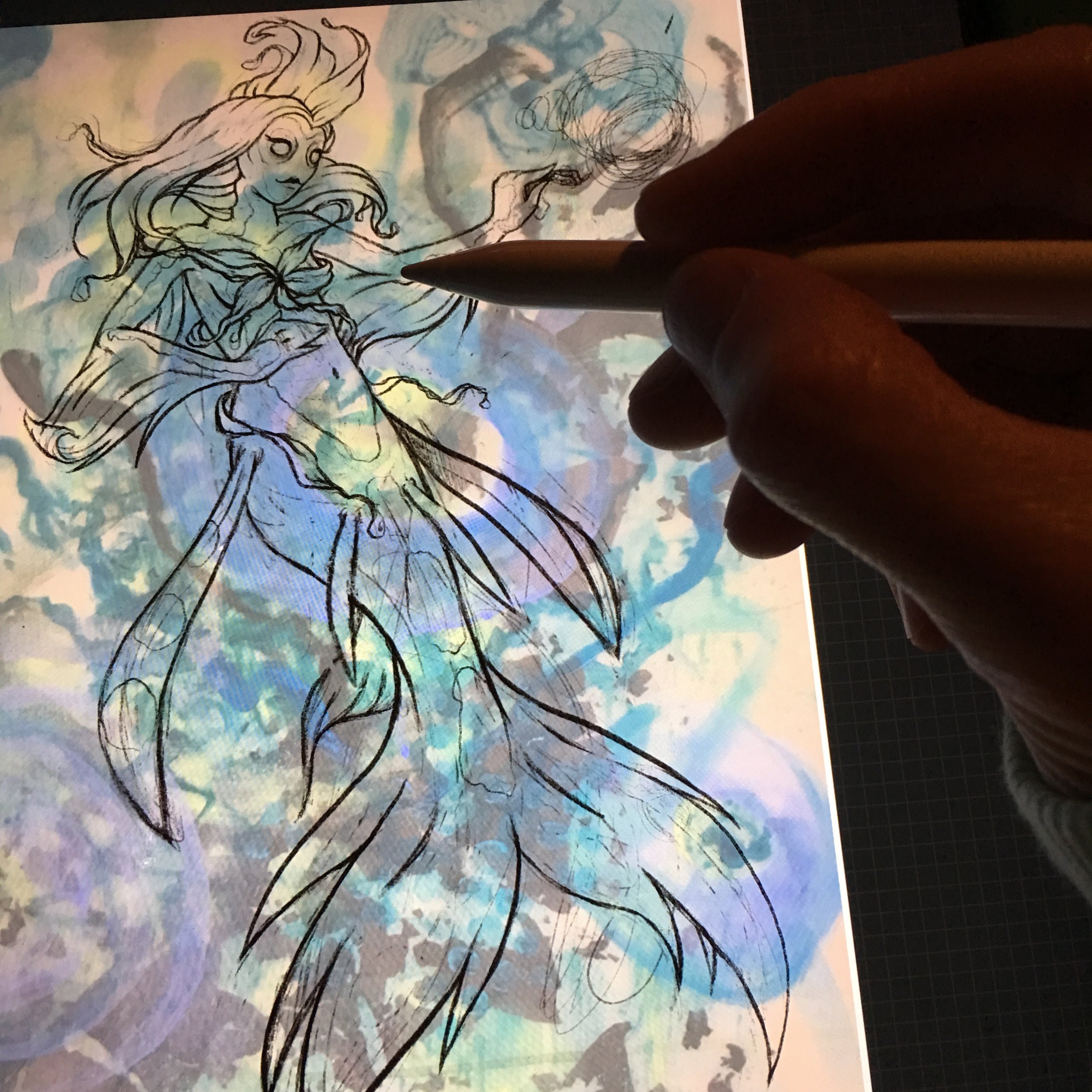 Decided to do a mermaid painting. Working on digital sketch.