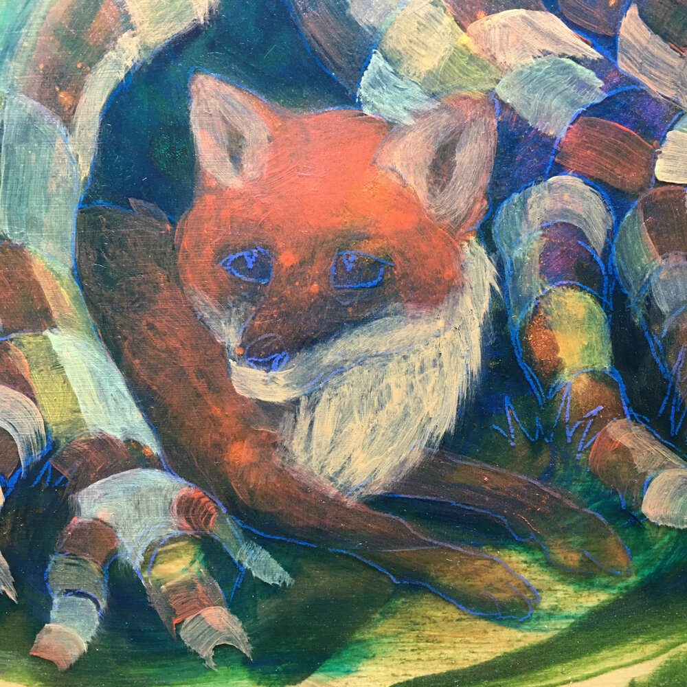 Detail of fox where you can see the original transfer image. 