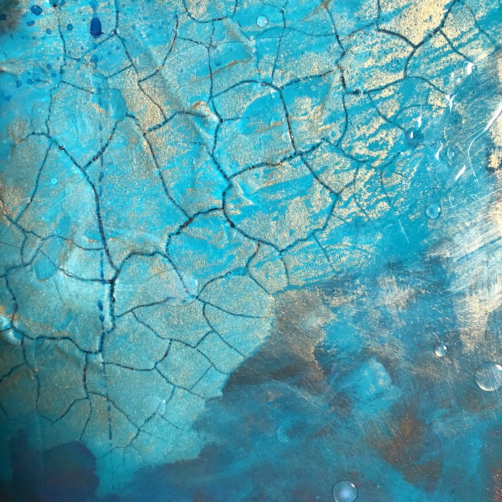 Detail of crackle paste with teal and gold. 