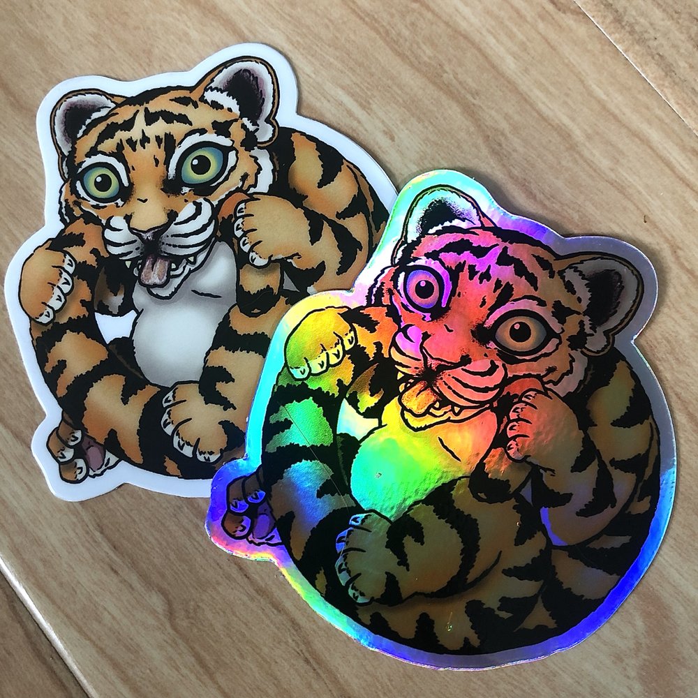 Tiger By the Tail Regular or Holographic Sticker — Amy Kollar Anderson