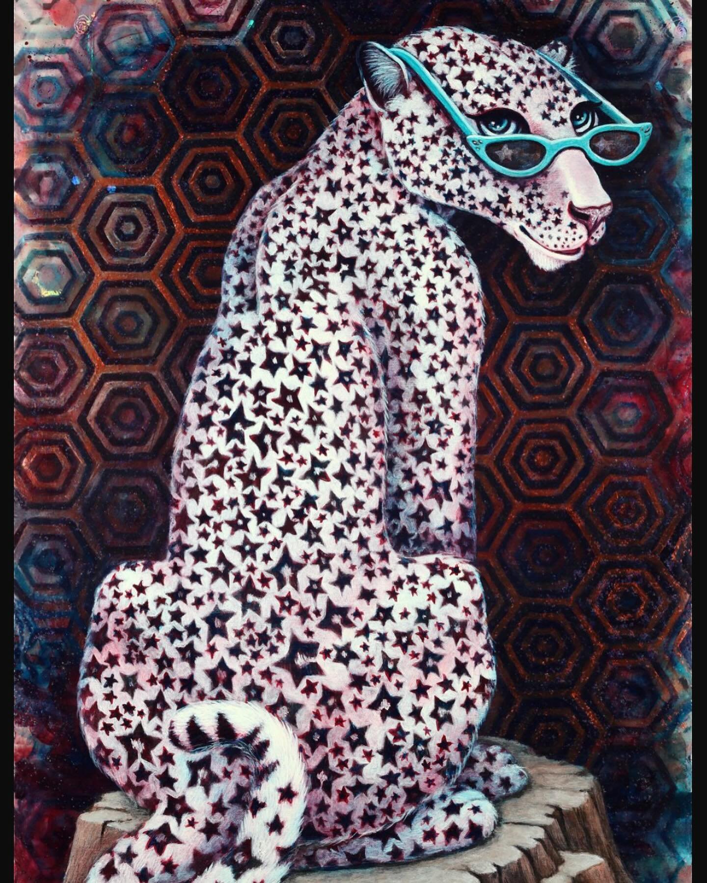 Thank you @circusposterus for selecting my work, &ldquo;Shine,&rdquo; to be included in the &ldquo;Animal Spirits &amp; Lonely Hearts&rdquo; (June 8) exhibition at @strangerfactory 🐆⭐️👓#ThrowbackThursday Acrylic, glitter, origami paper, washi tape,