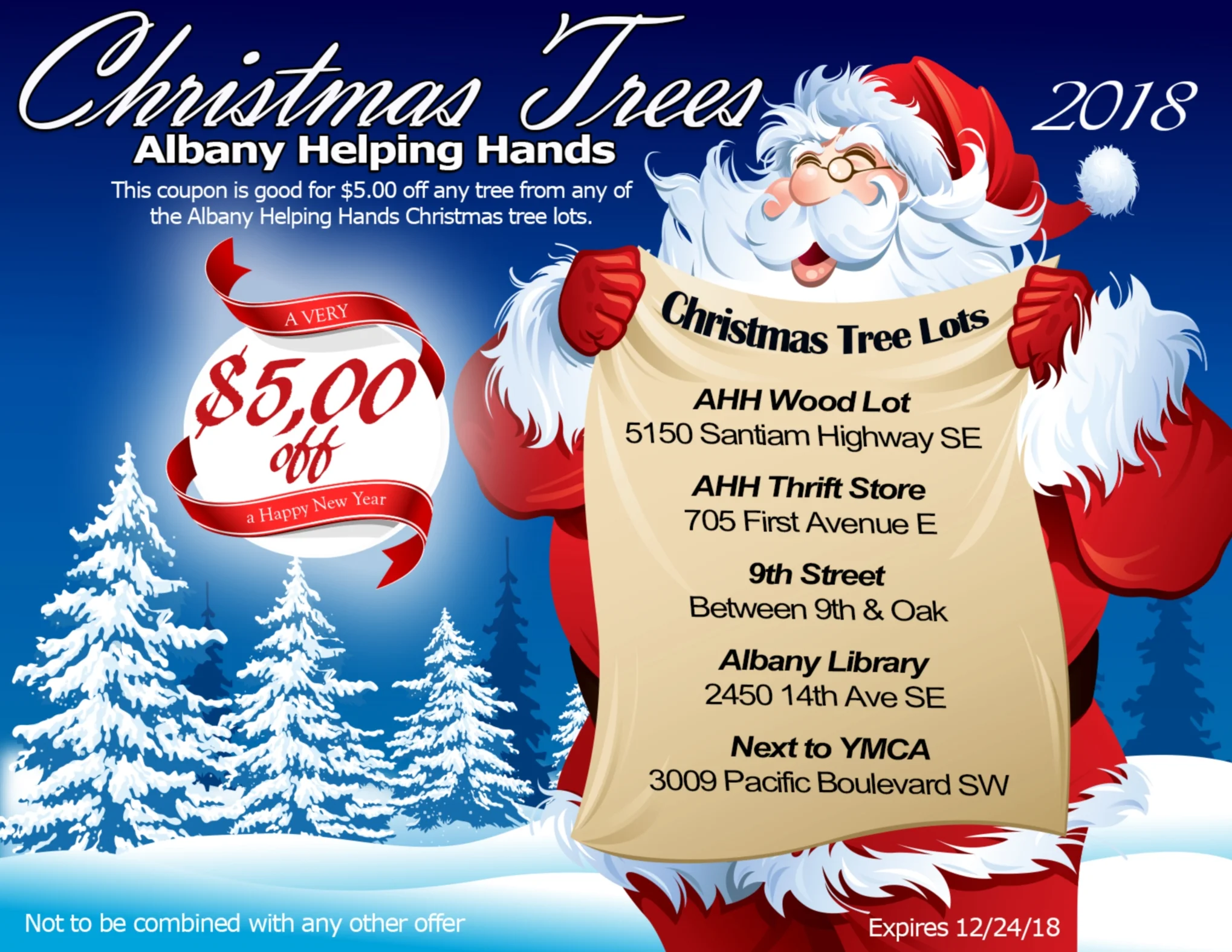 CLOSED: Save $5.00 On A Christmas Tree. CLOSED: Click on coupon above and browser window will open with just the coupon. Print and present to tree lot clerk for a $5.00 discount on a $30.00 tree. Smart Phone Coupon. Click Here to load your coupon. Just show coupon on your smartphone to the clerk for your discount.