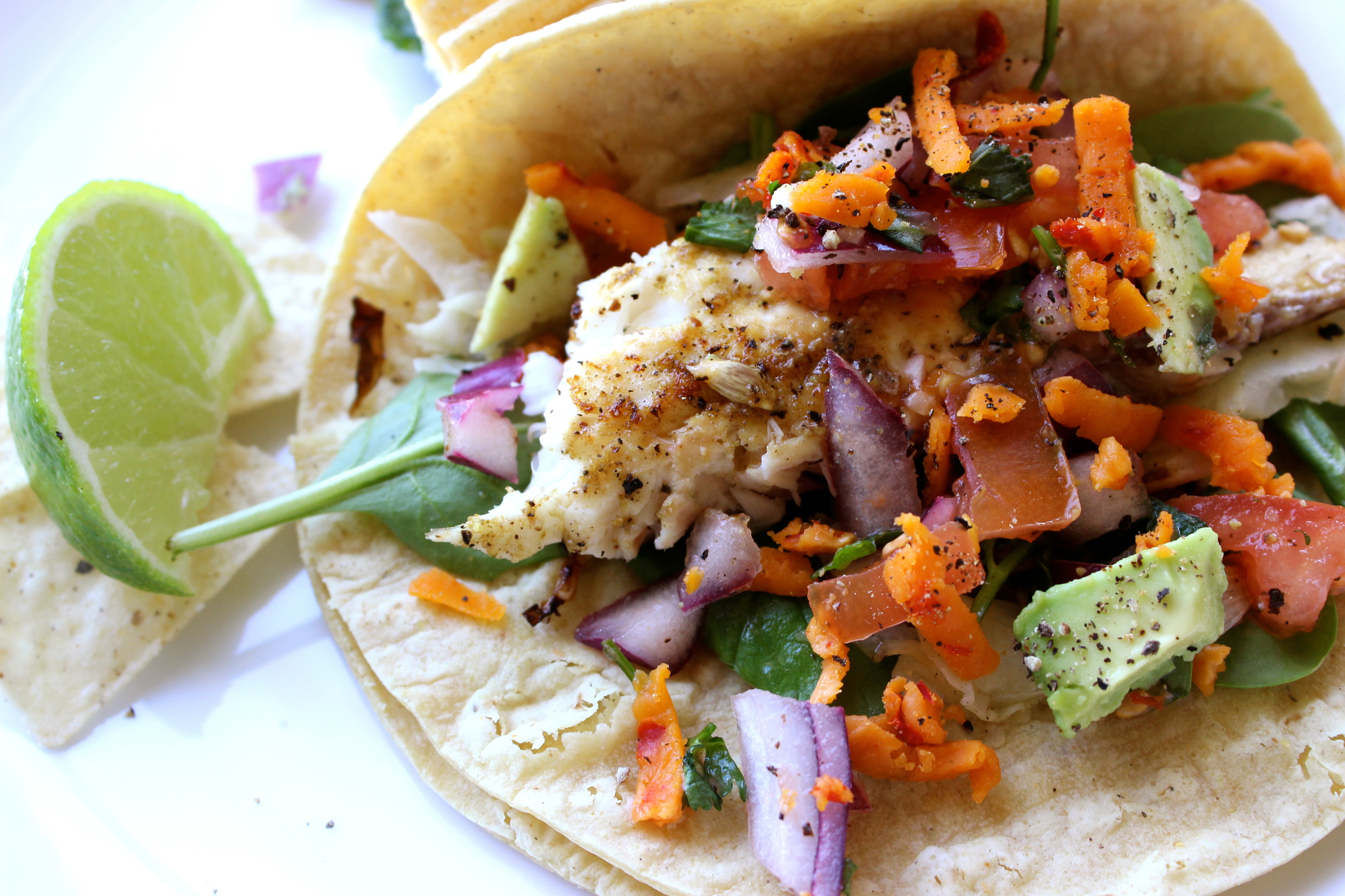 Tilapia Tacos with Citrus Pico De Gallo and Basil Horseradish Tartar