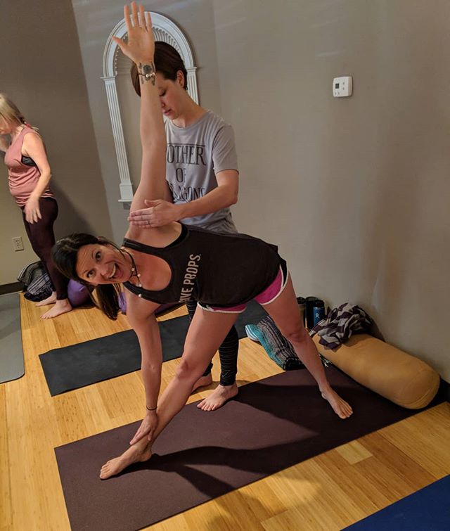Do you get this psyched about a good adjustment in triangle pose? We do! .
.

We're also pretty psyched about the following two continuing education opportunities for yoga teachers in Birmingham, AL. .
.

1) &quot;Teaching Yoga for Seniors/Chair Yoga