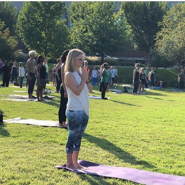 Stole this cute pic of lead HereNowYoga teacher, @beccaimpello , from @yoga_and_therapycenter 's post about Global Mala over the weekend.  Thanks @sweetomalabama for yet another year's event to bring together the Birmingham Yoga Community at large-- 