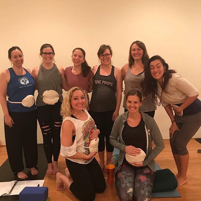 Hehe cute little faux baby bellies and oooo I spy a real one! 👀🤰😍 From the &quot;Prenatal Yoga Teacher Training&quot; last weekend at @villageryoga
. .
#Repost @villageryoga This workshop counted as a &quot;Specialty Workshop&quot; in the 300 Hour