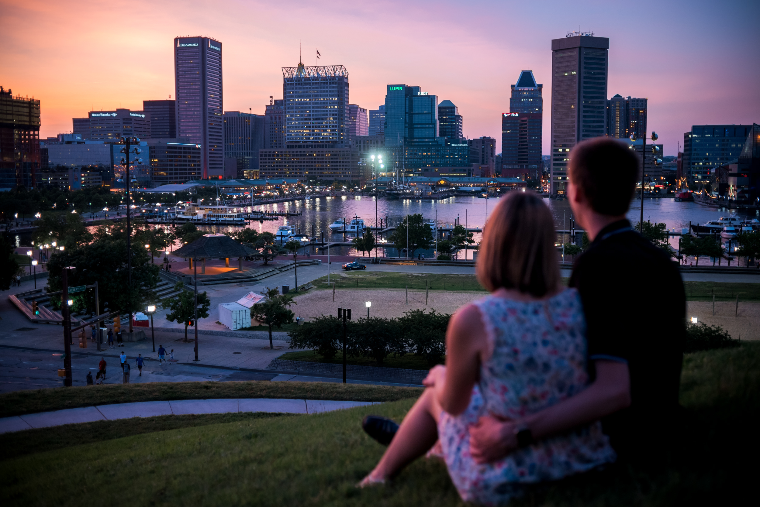 Sunset engagement photos at Federal Hill Baltimore