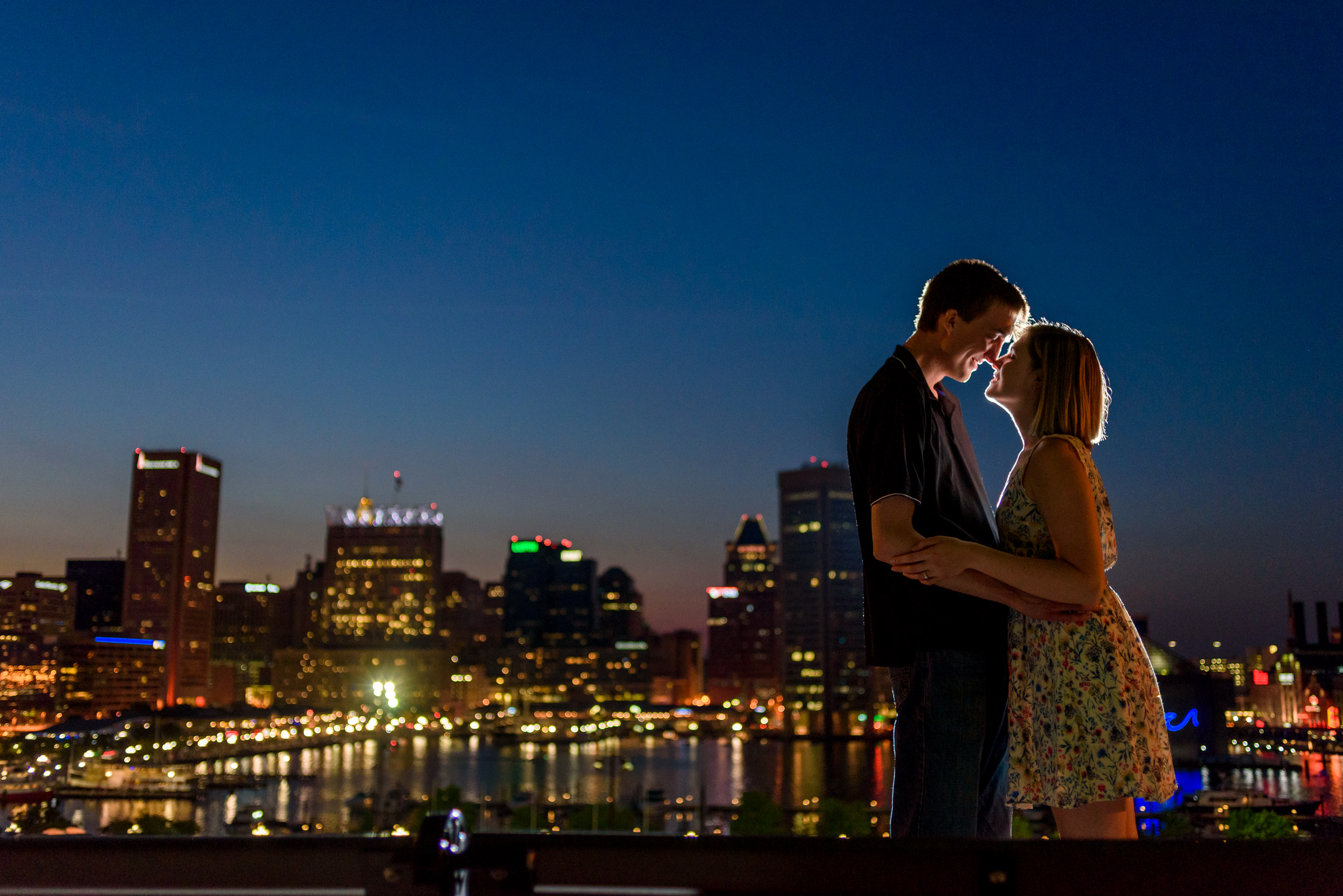 Night engagement photos at Federal Hill in Baltimore, Maryland