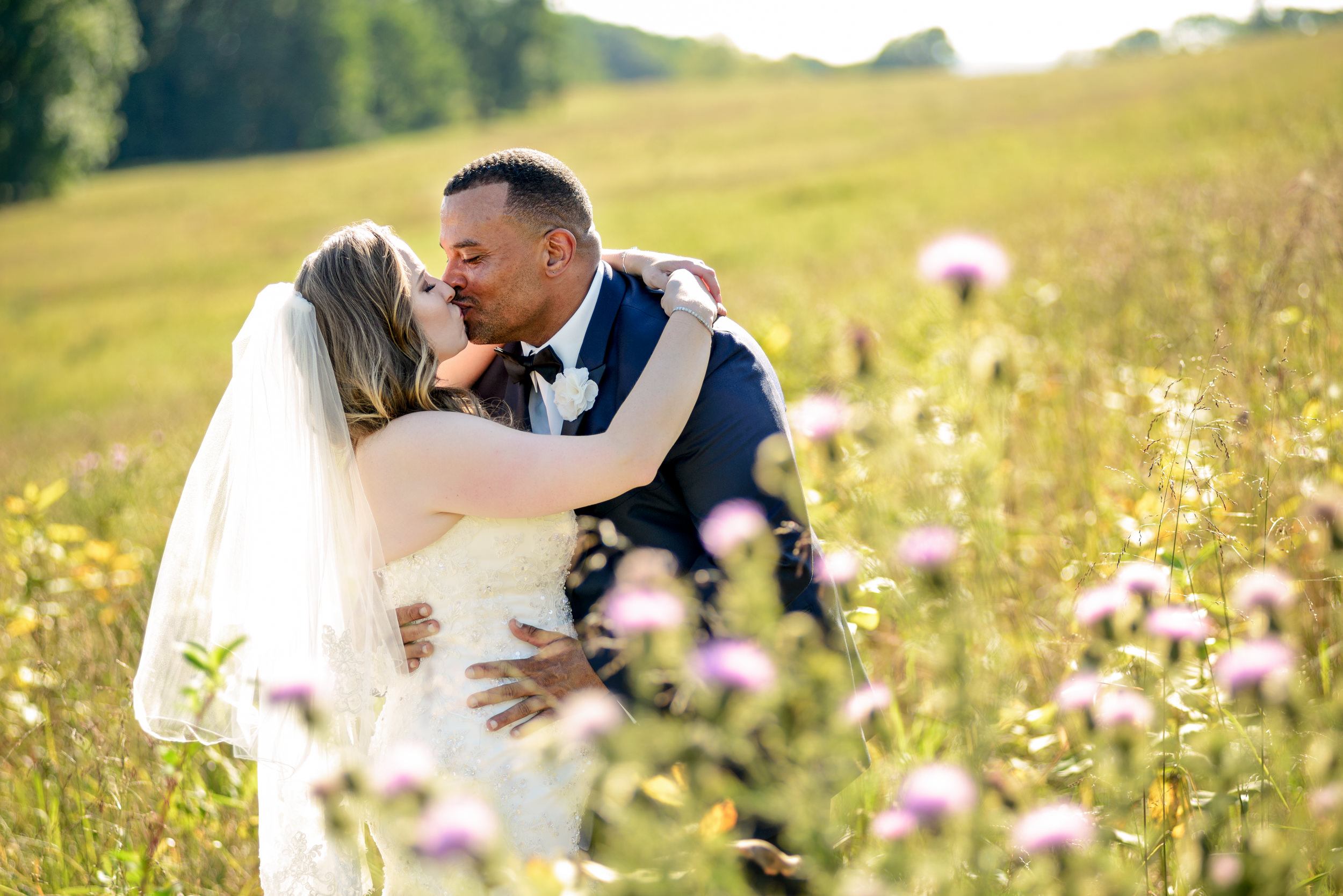 Valley Forge wedding photos - bride and groom in field