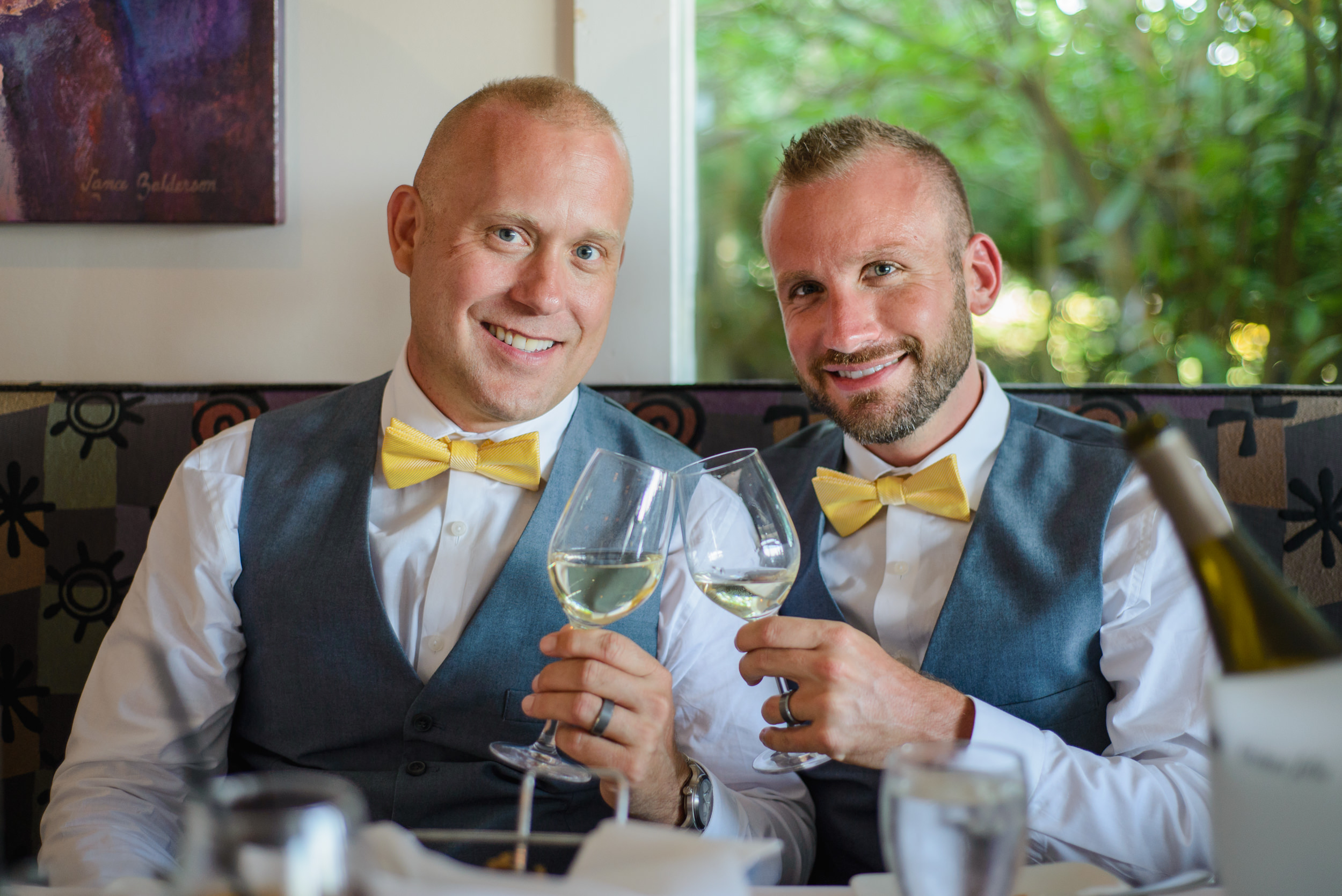 Grooms at their wedding reception in Cape May - Philadelphia LGBTQ wedding photographer