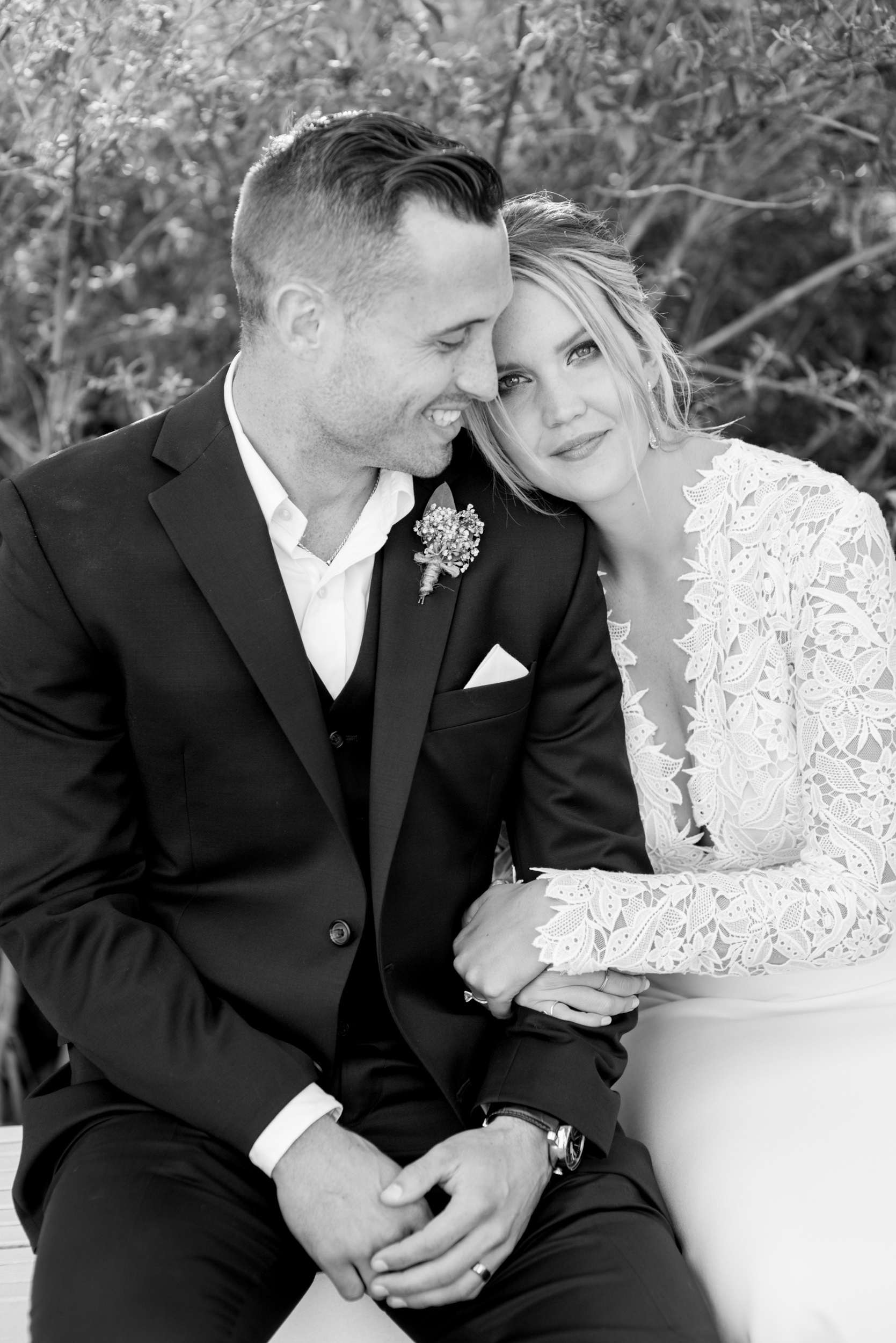 Timeless black and white wedding portrait in Cape May