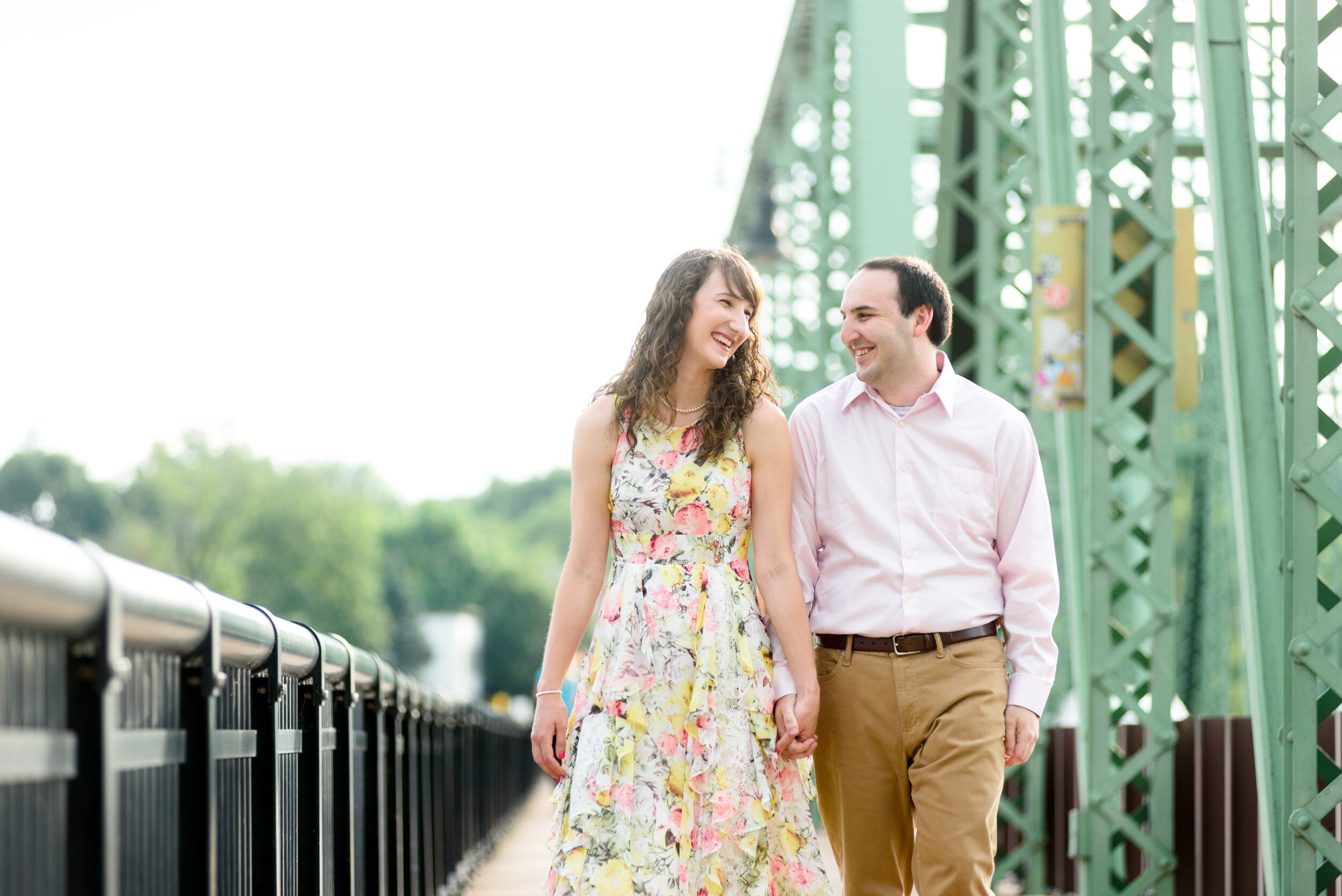 Engagement photos on the New Hope-Lambertville bridge