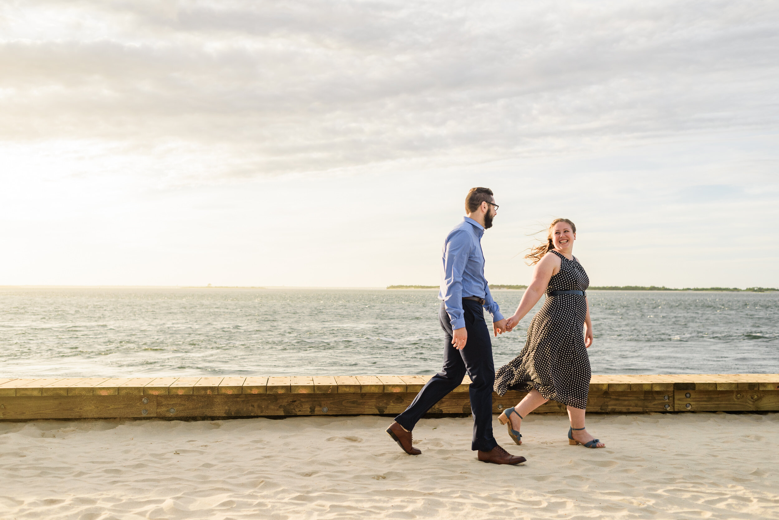 Engagement photos at Barnegat Lighthouse in Long Beach Island