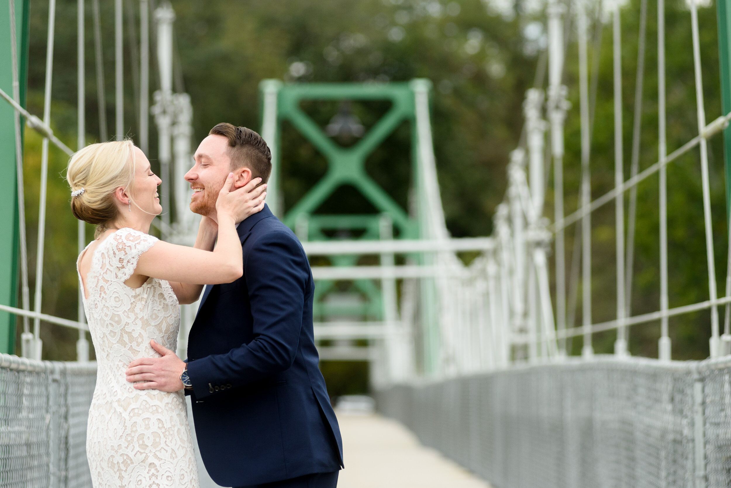 Bride and groom's first look at Lumberville wedding
