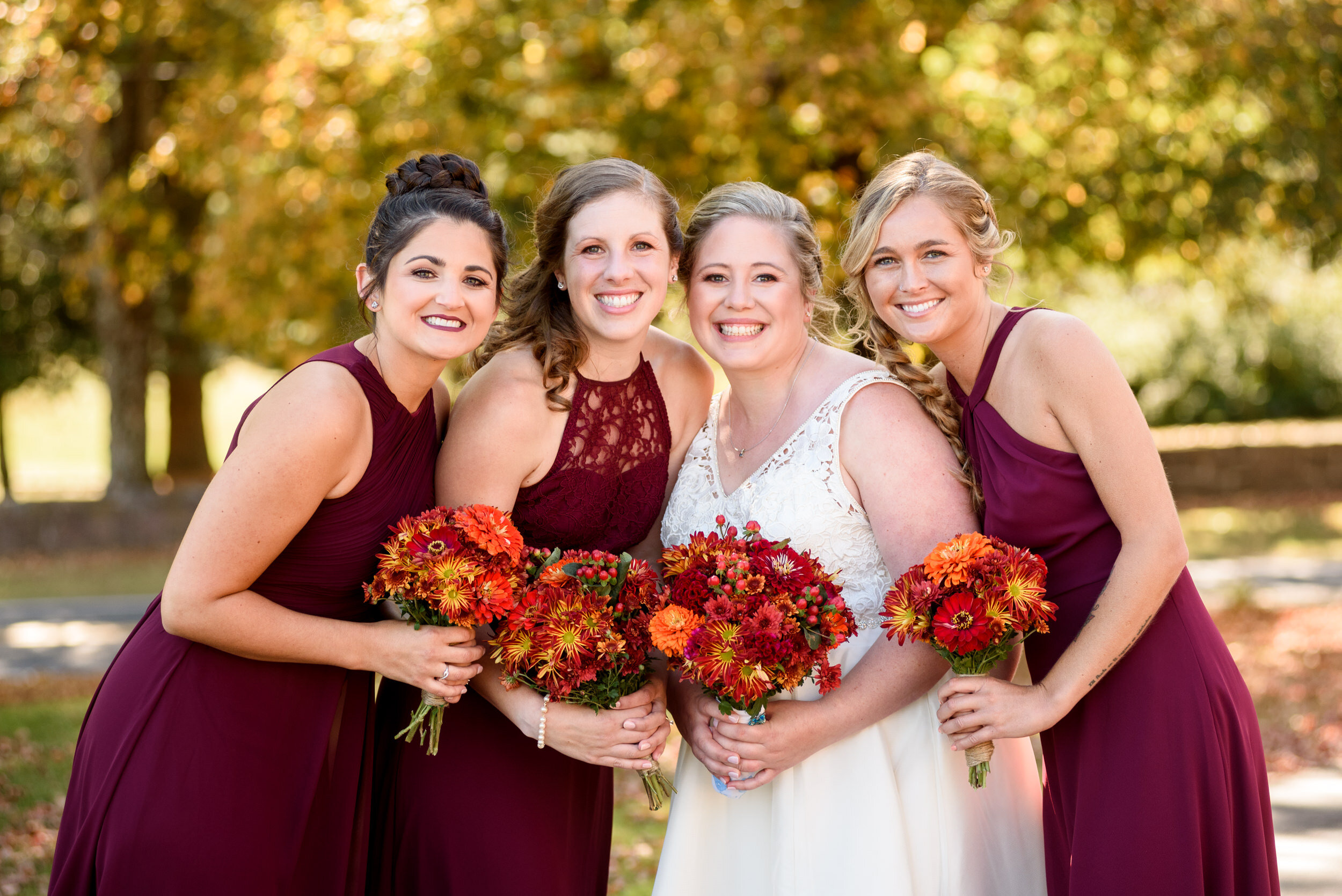 Bride with bridesmaids at Durham Hill Farm - Bucks County wedding photographers