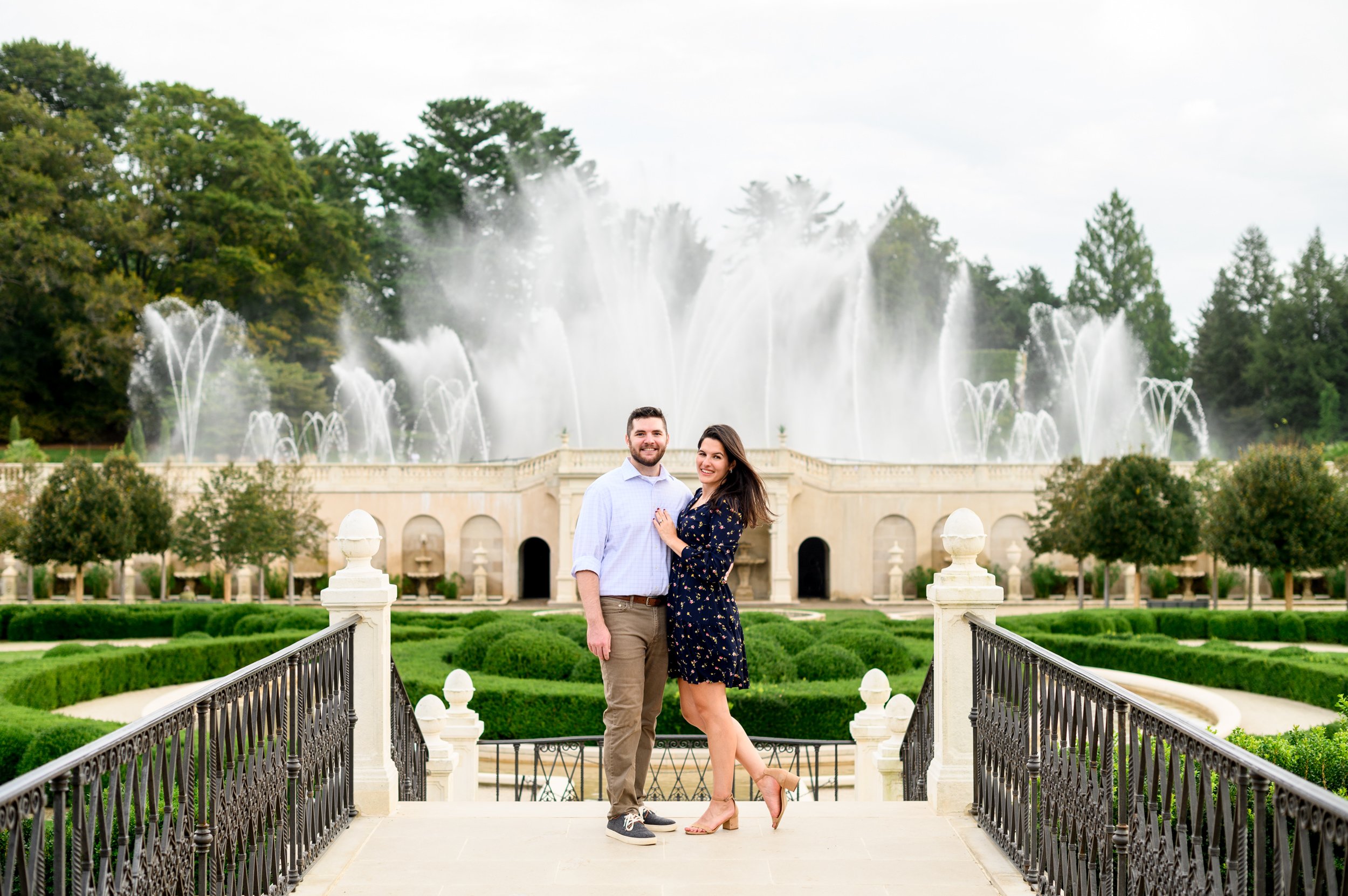 Longwood Gardens fountain garden engagement photography