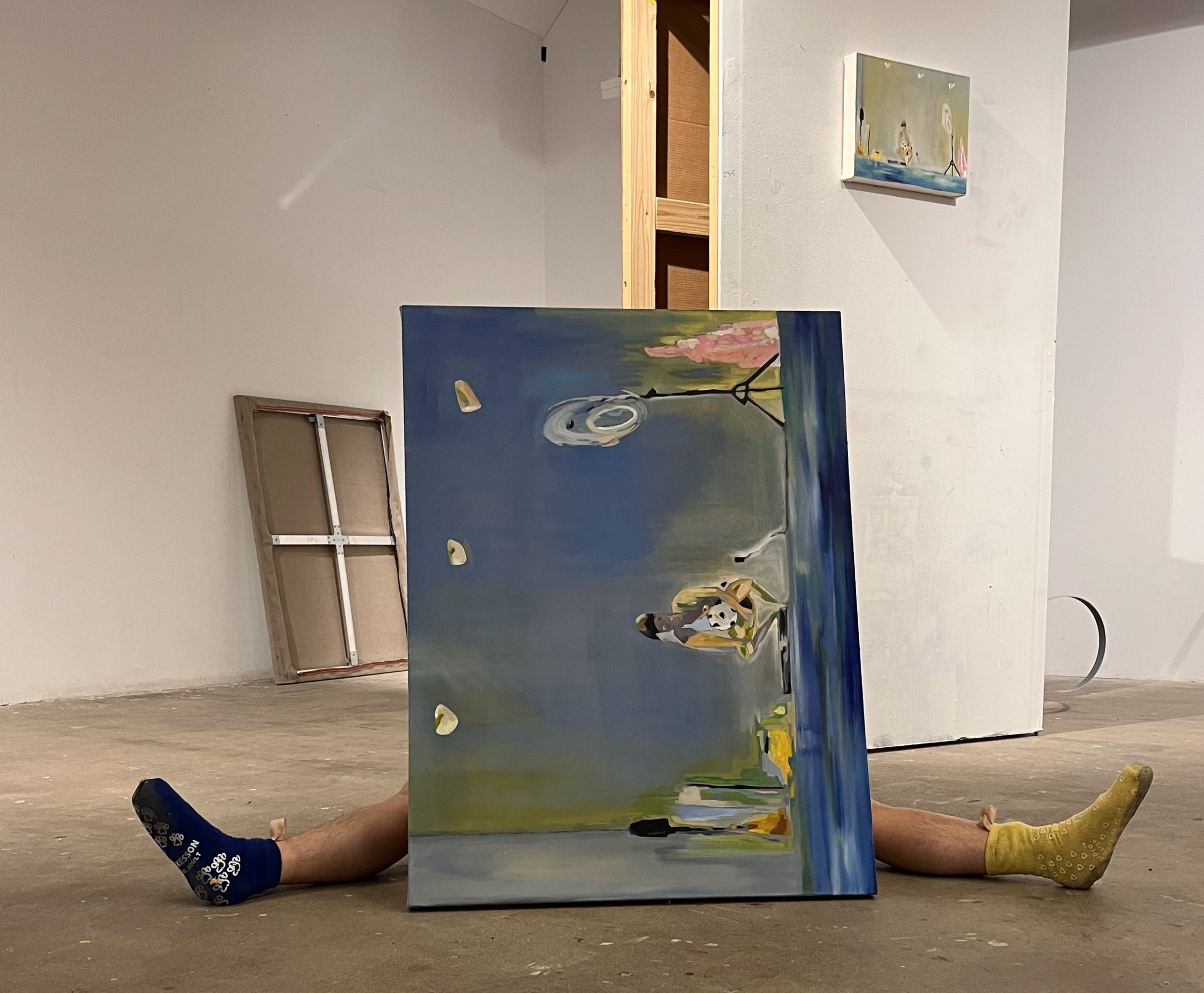 Dubl Dual Duel [in situ], oil on linen, 48 x 36 inches, 2023