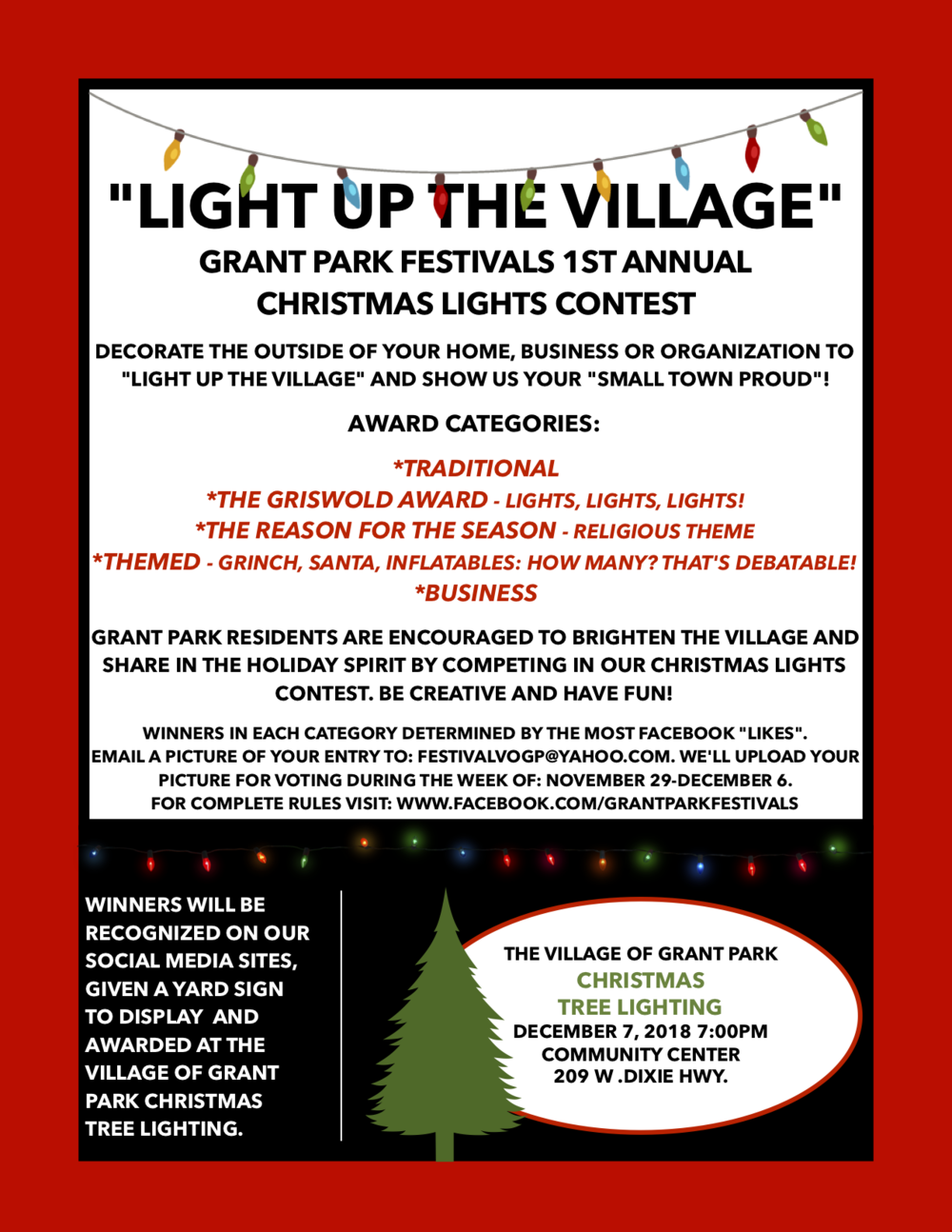 Grant Park Festivals 1ST Annual Christmas Lights Contest. "Light Up The Village"! — Grant IL