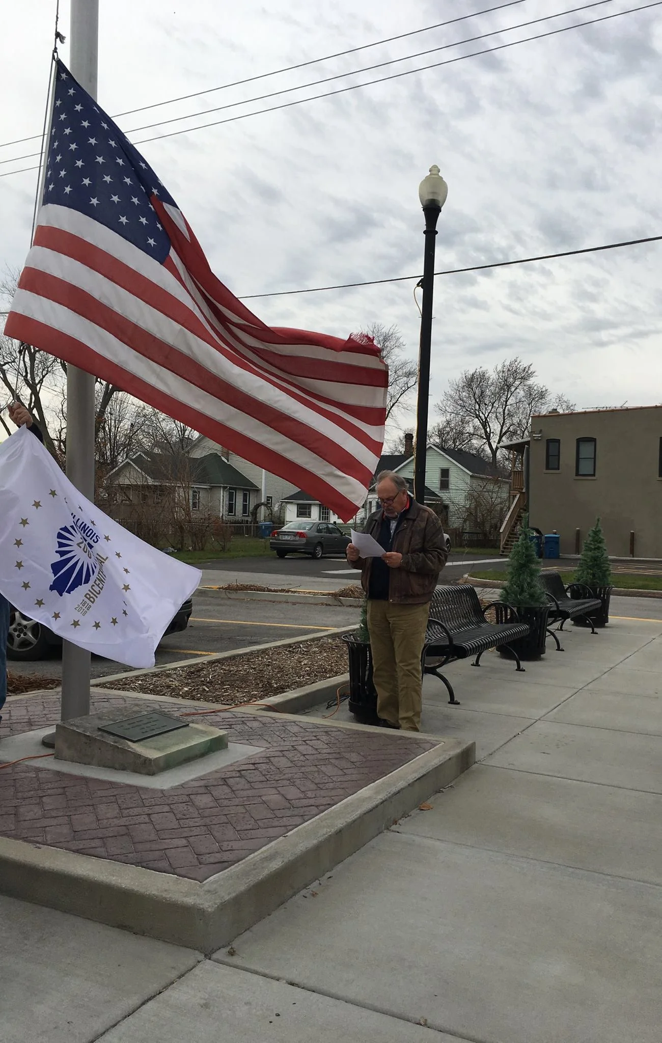 Ceremonial raising of the Illinois Bicentennial Flag on December 4, 2017