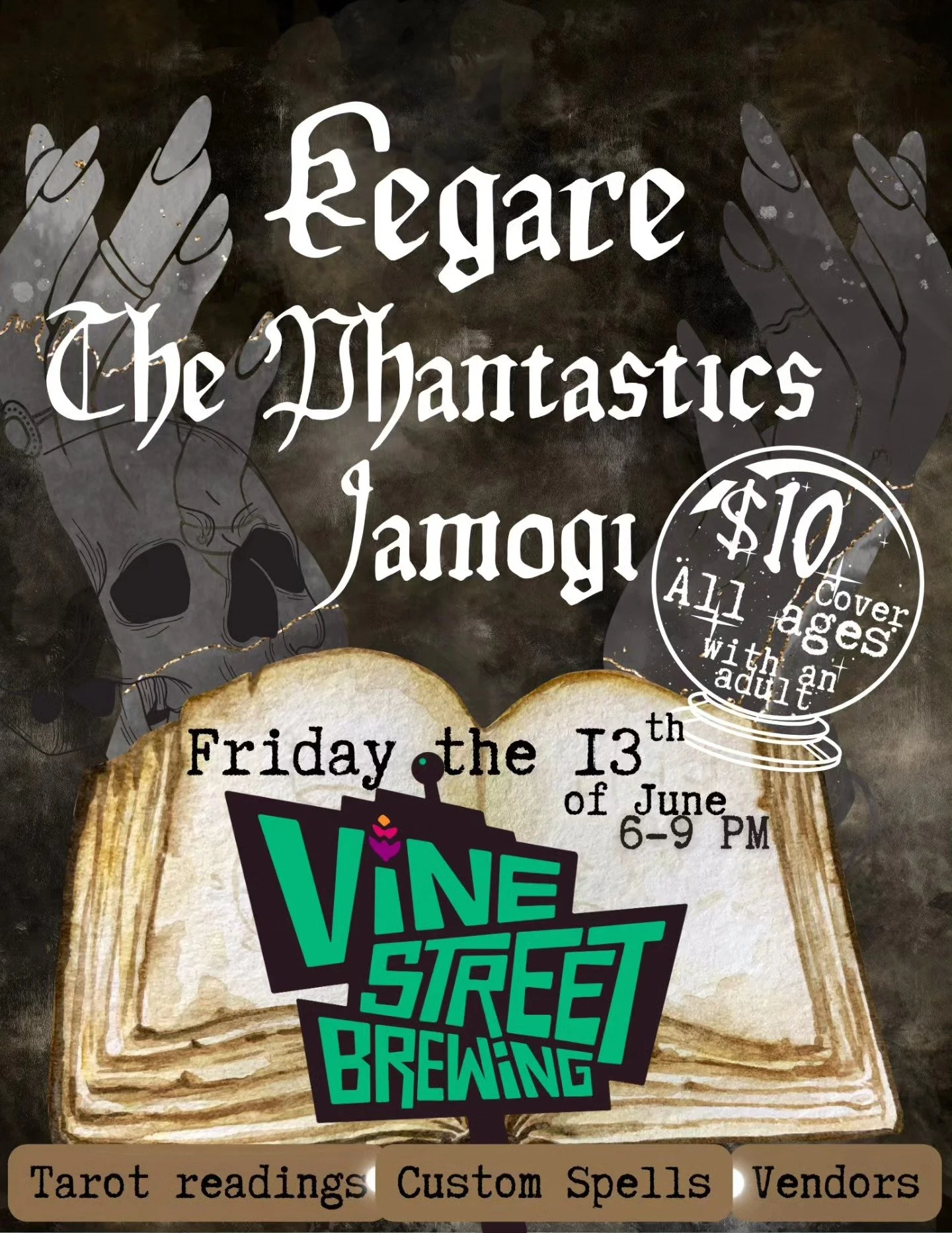Come get spellbound  with some face slapping rock and roll, beer and BBQ by @kc_que! Dark grooves. Mystic energy. Tarot. Vendors. Friday the 13th at Vine Street.

Let&rsquo;s get weird.