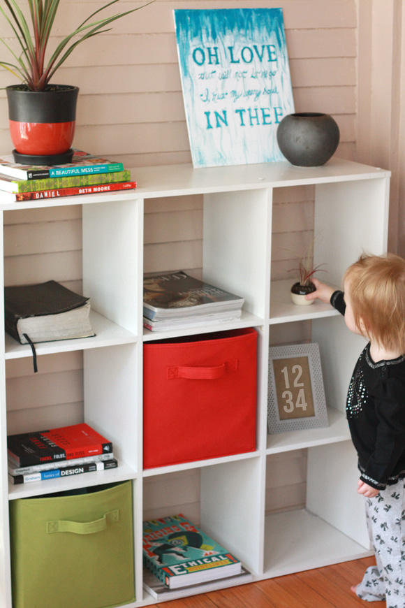 De-cluttered bookshelf