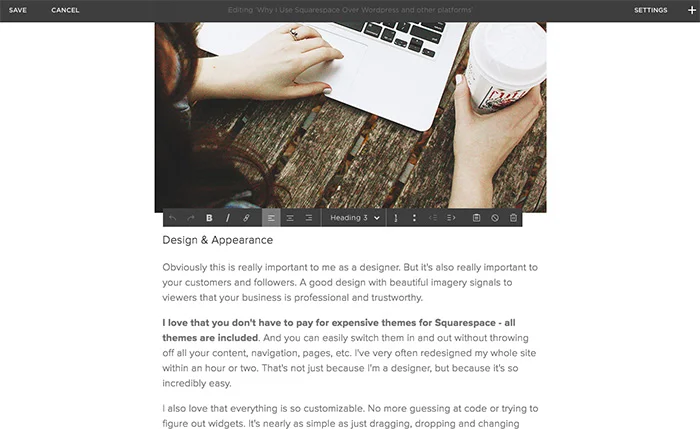 Squarespace Blog Editing View