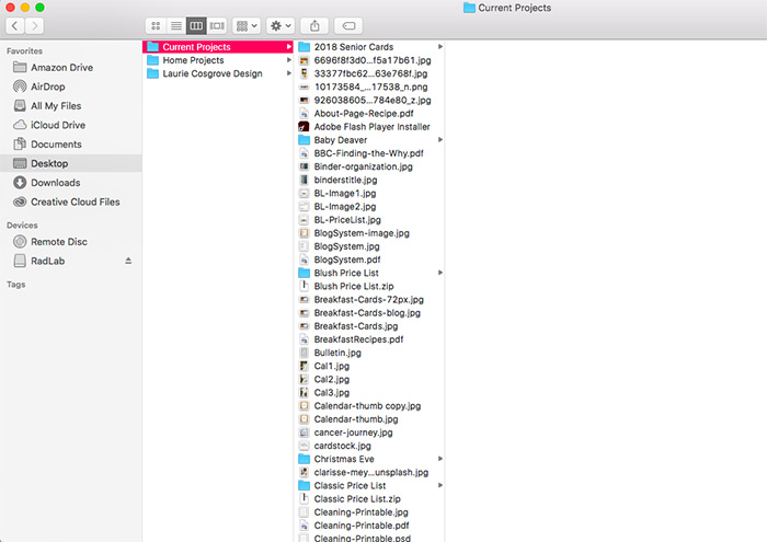 Using a current projects folder to keep files organized
