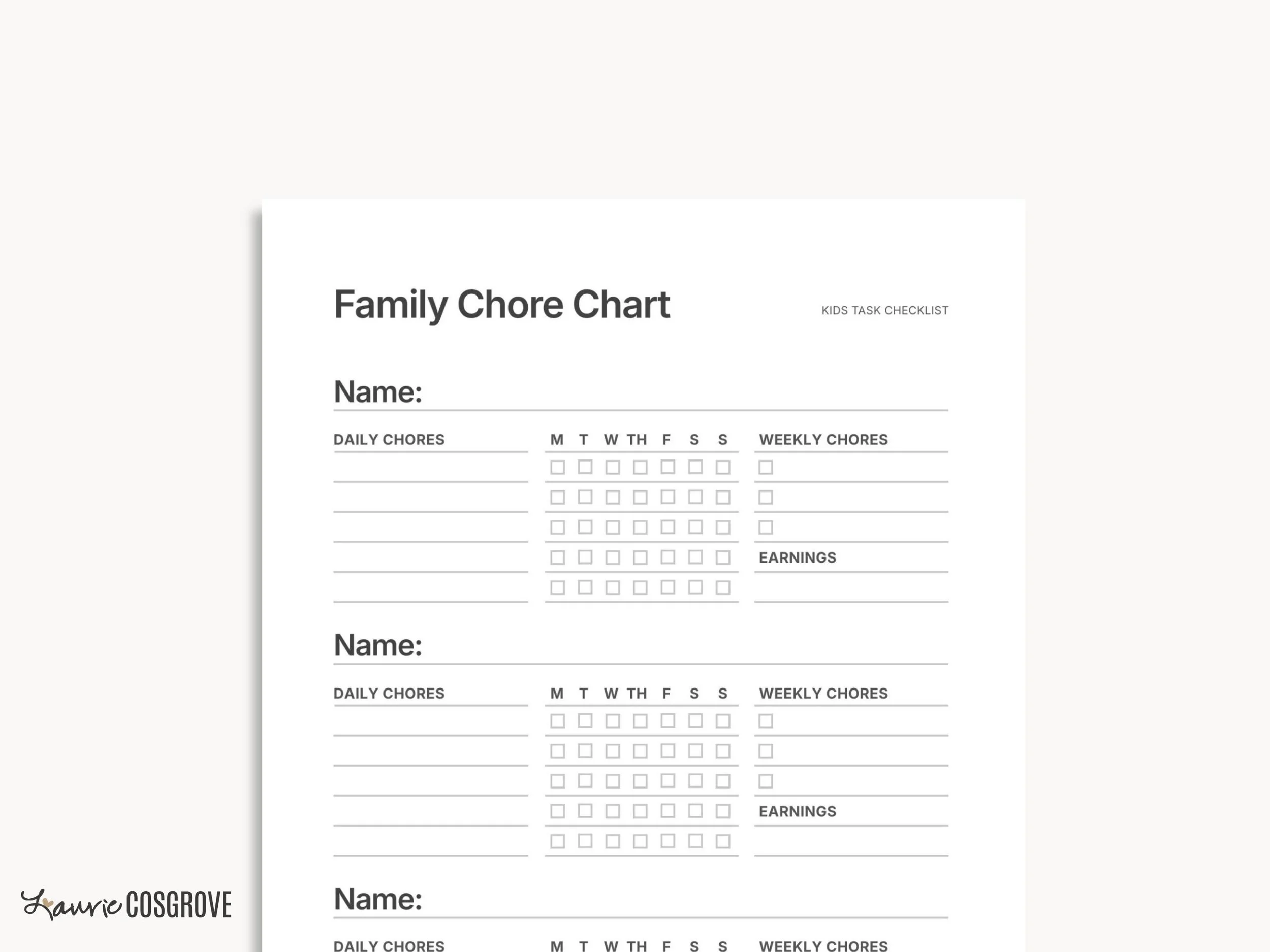 Kids Chore Chart Printable Template