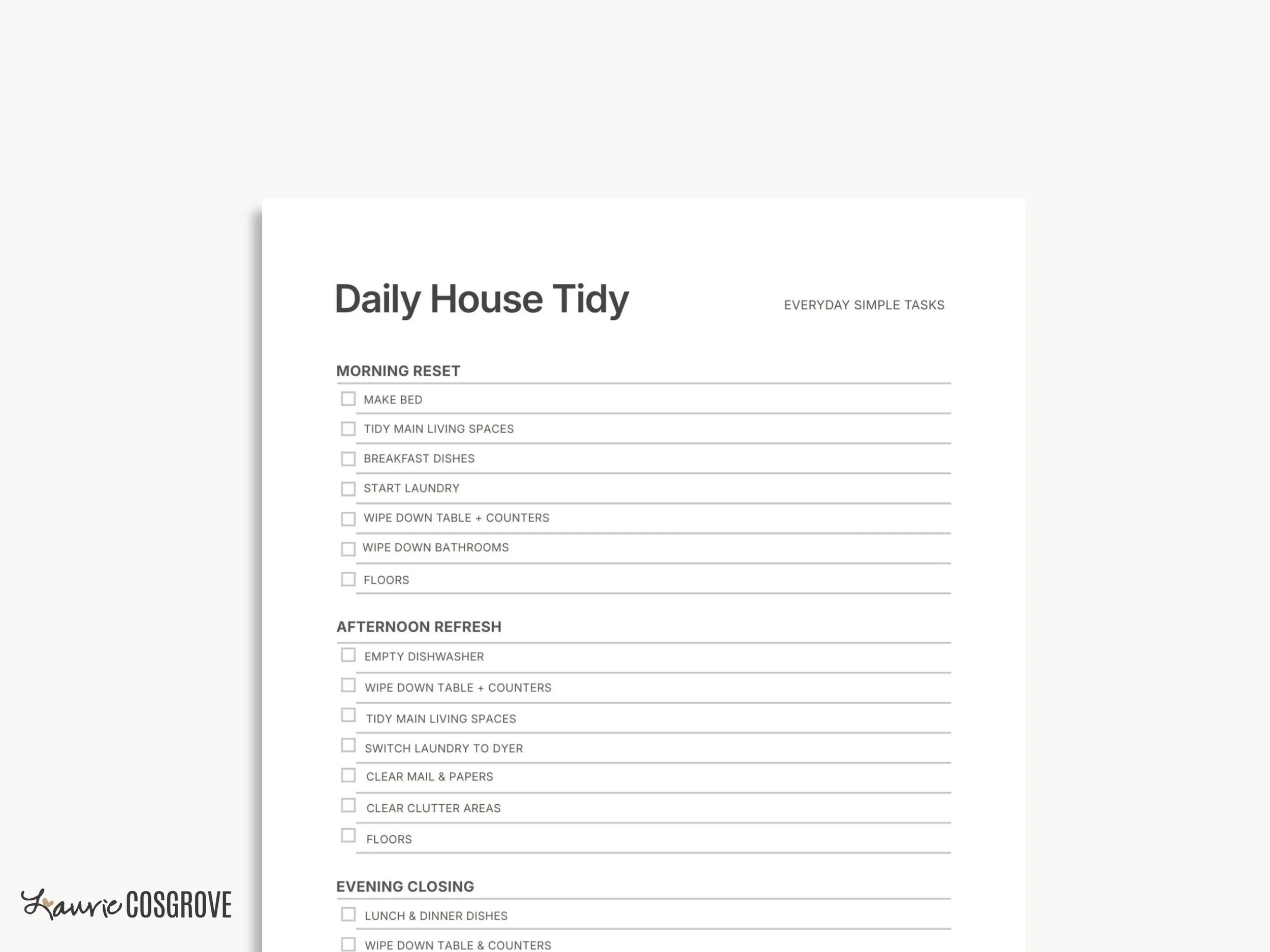 Daily Cleaning Checklist (Simple Version)