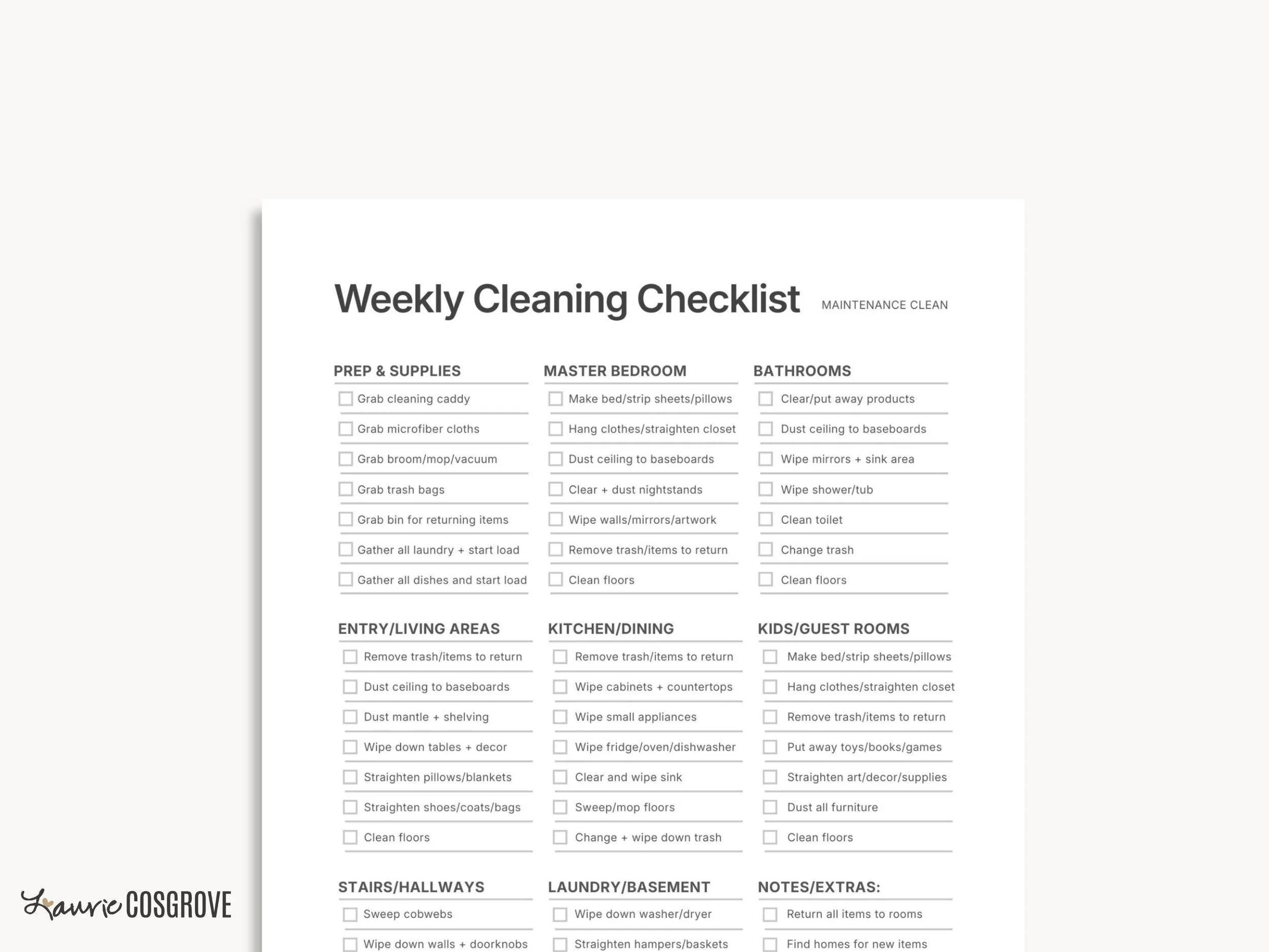 Weekly Cleaning Checklist Template