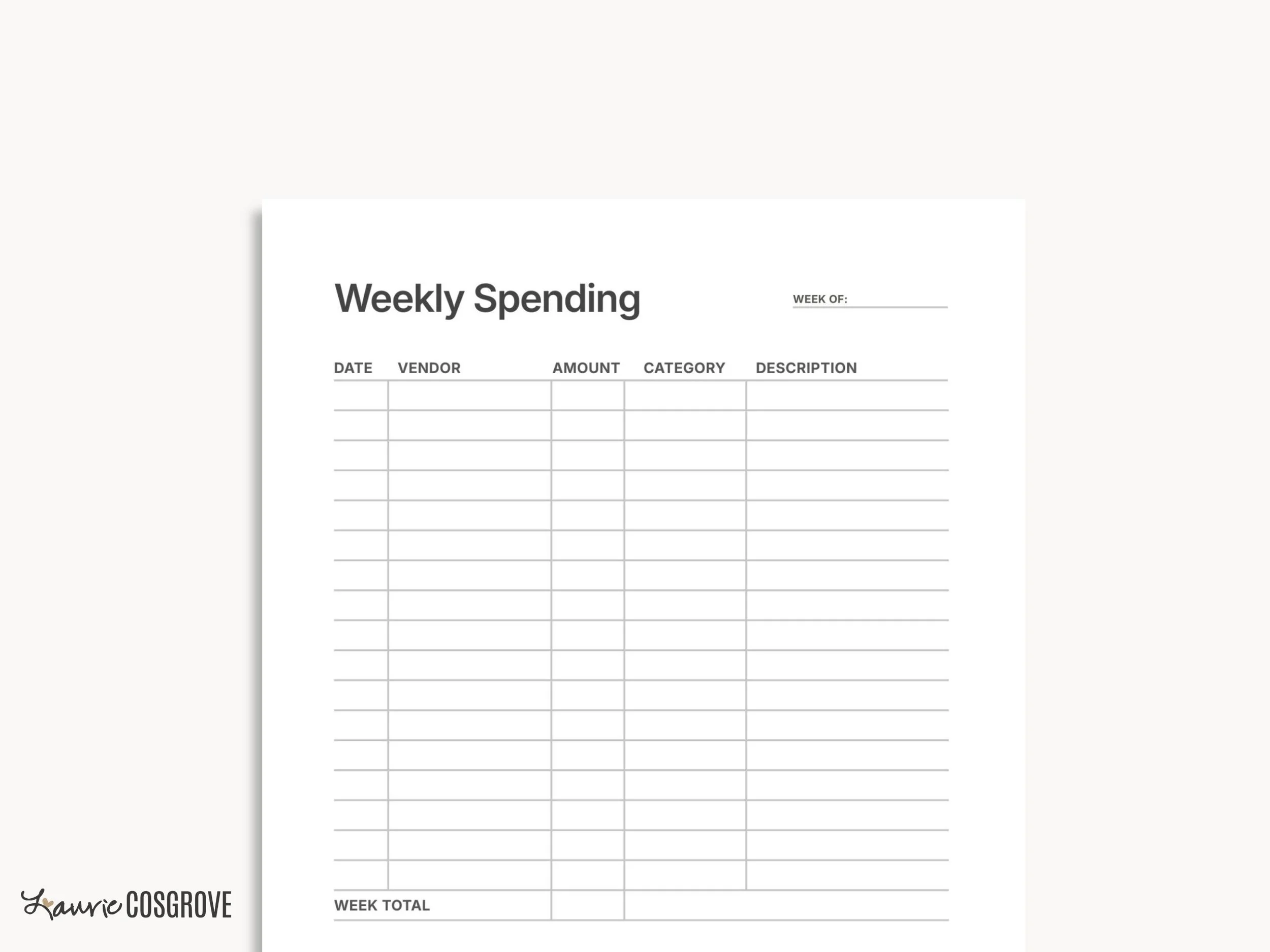 Weekly Spending Tracker Printable