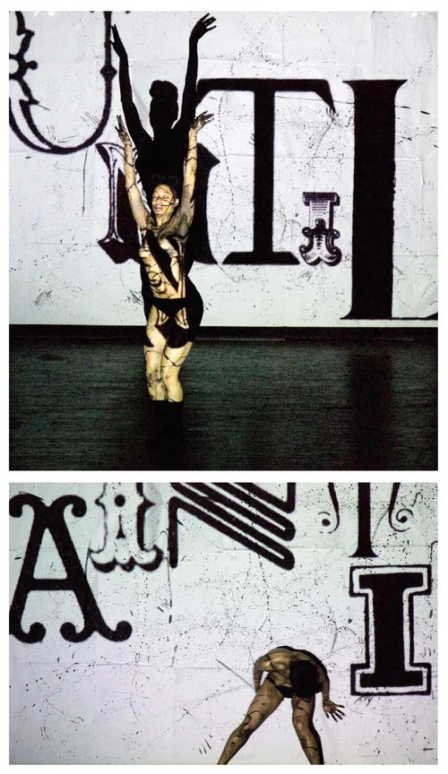 DANCER INTERACTS WITH TYPOGRAPHY