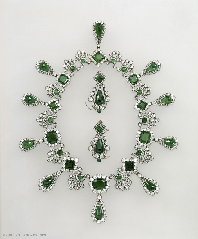 The emerald and diamond necklace and earrings Marie Louise of Austria was given by Napoleon as a wedding present in 1810.