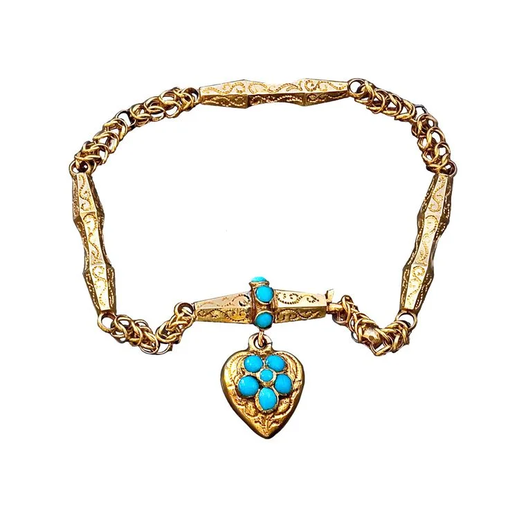 Victorian yellow gold and turquoise bracelet embellished with turquoise forget-me-nots, a popular motif of the era.