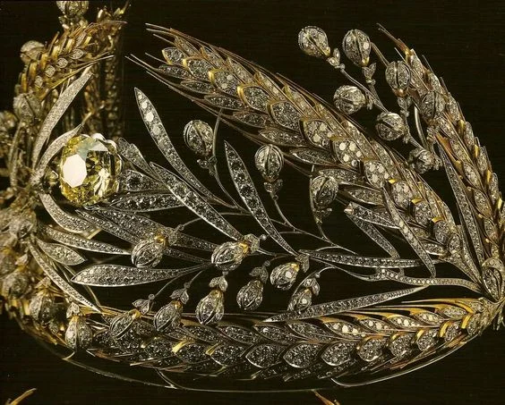 The wheat and laurel tiara of the Tsarina Maria Fedorovna of Russia. The original was dismantled and this replica, now on show at the Kremlin Armoury Museum, was made by the Soviets.