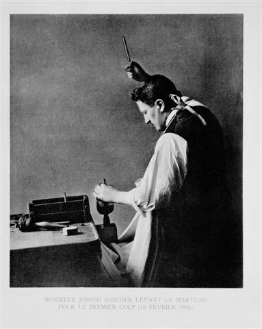 Archive photograph of Joseph Asscher making the first cut into the Cullinan diamond.