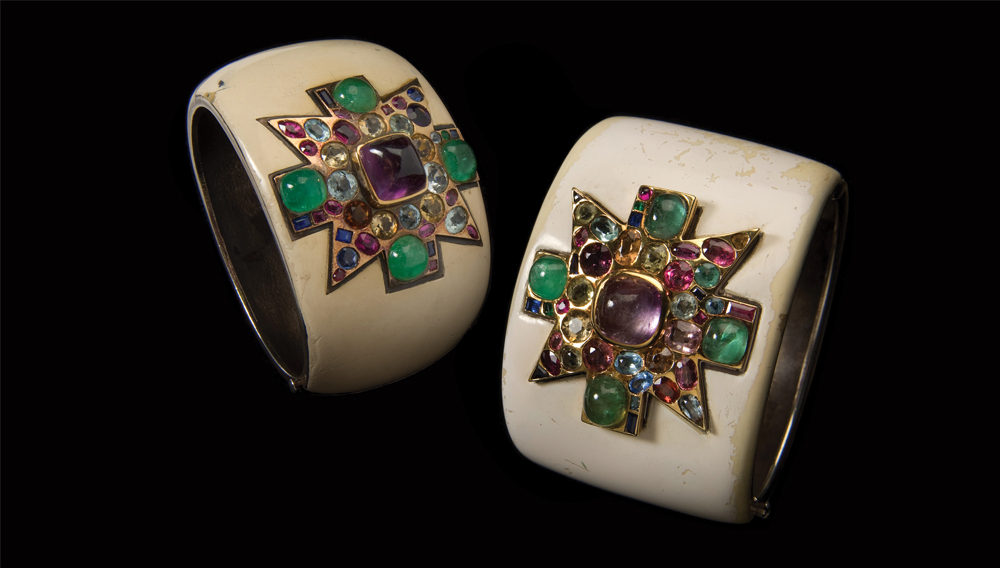 The famous paste cuffs Fulco di Verdura created for Coco Chanel. She embraced costume jewellery and made it acceptable, fashionable and affordable.