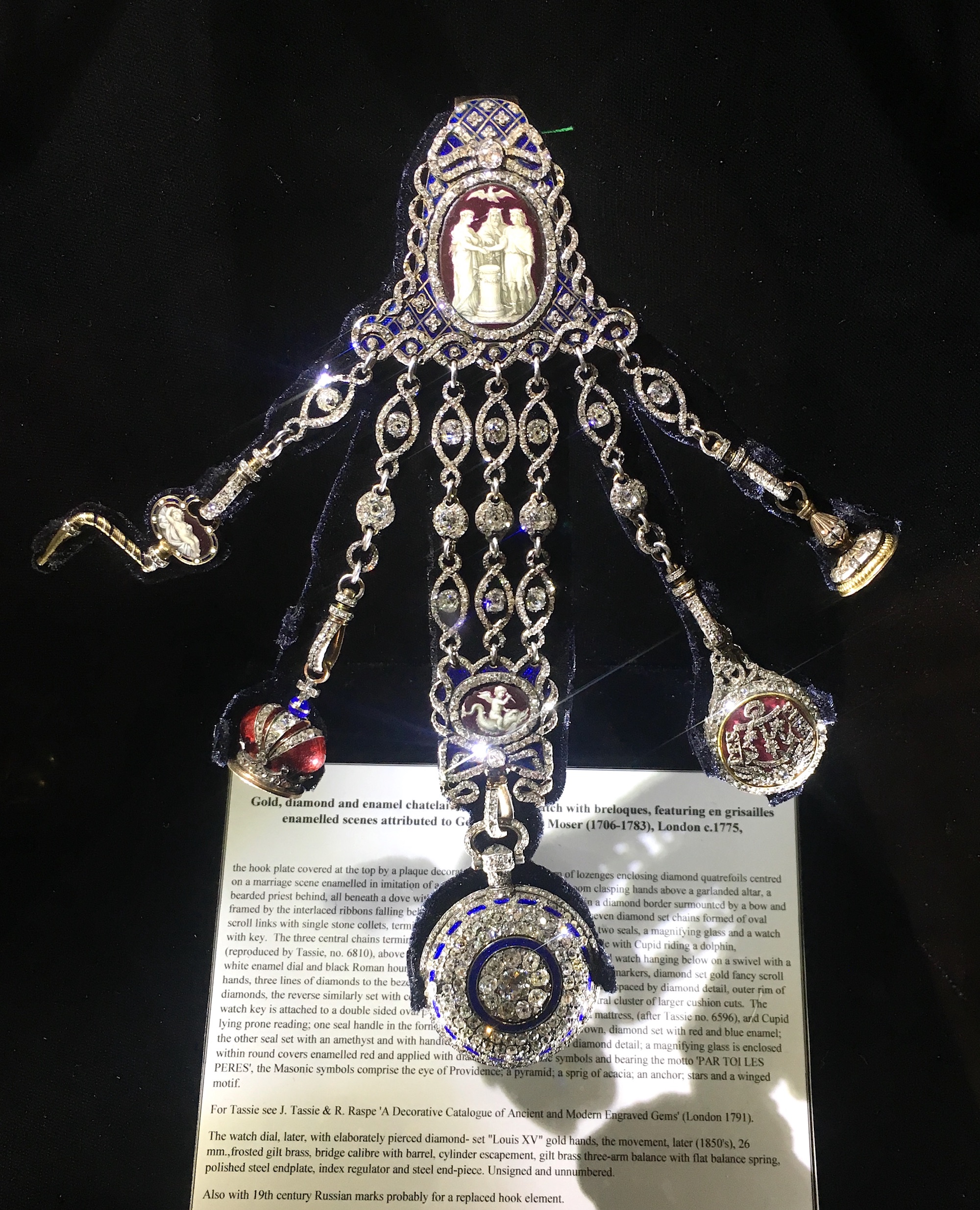 An impressive diamond chatelaine of Russian Imperial provenance exhibited by S.J. Phillips.