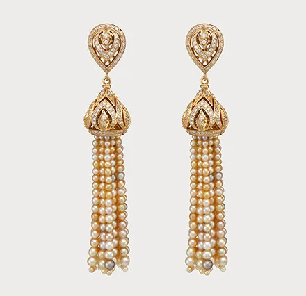 Pearl and diamond tassel earrings by Mattar Jewelers.