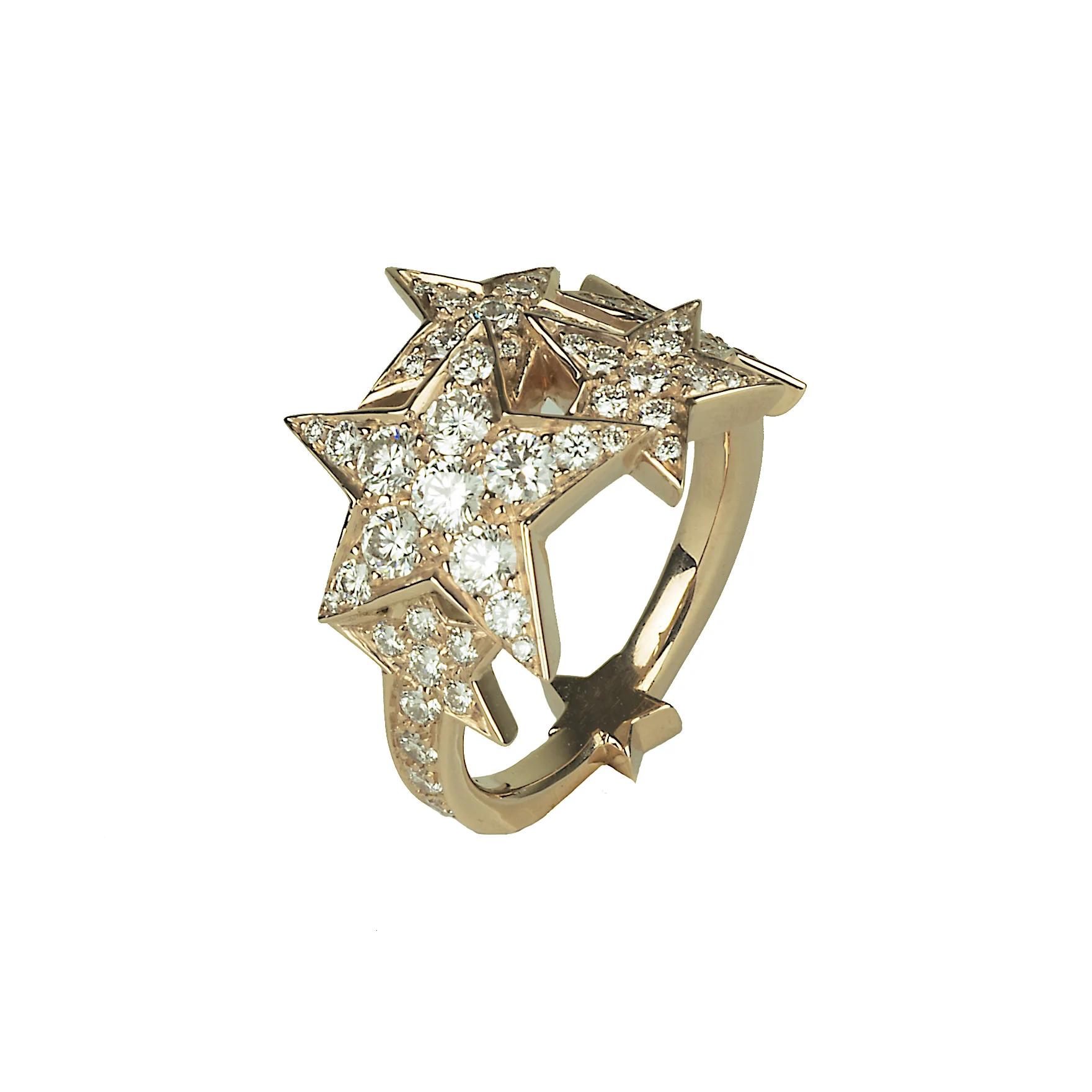 Starburst ring in rose gold and diamonds.
