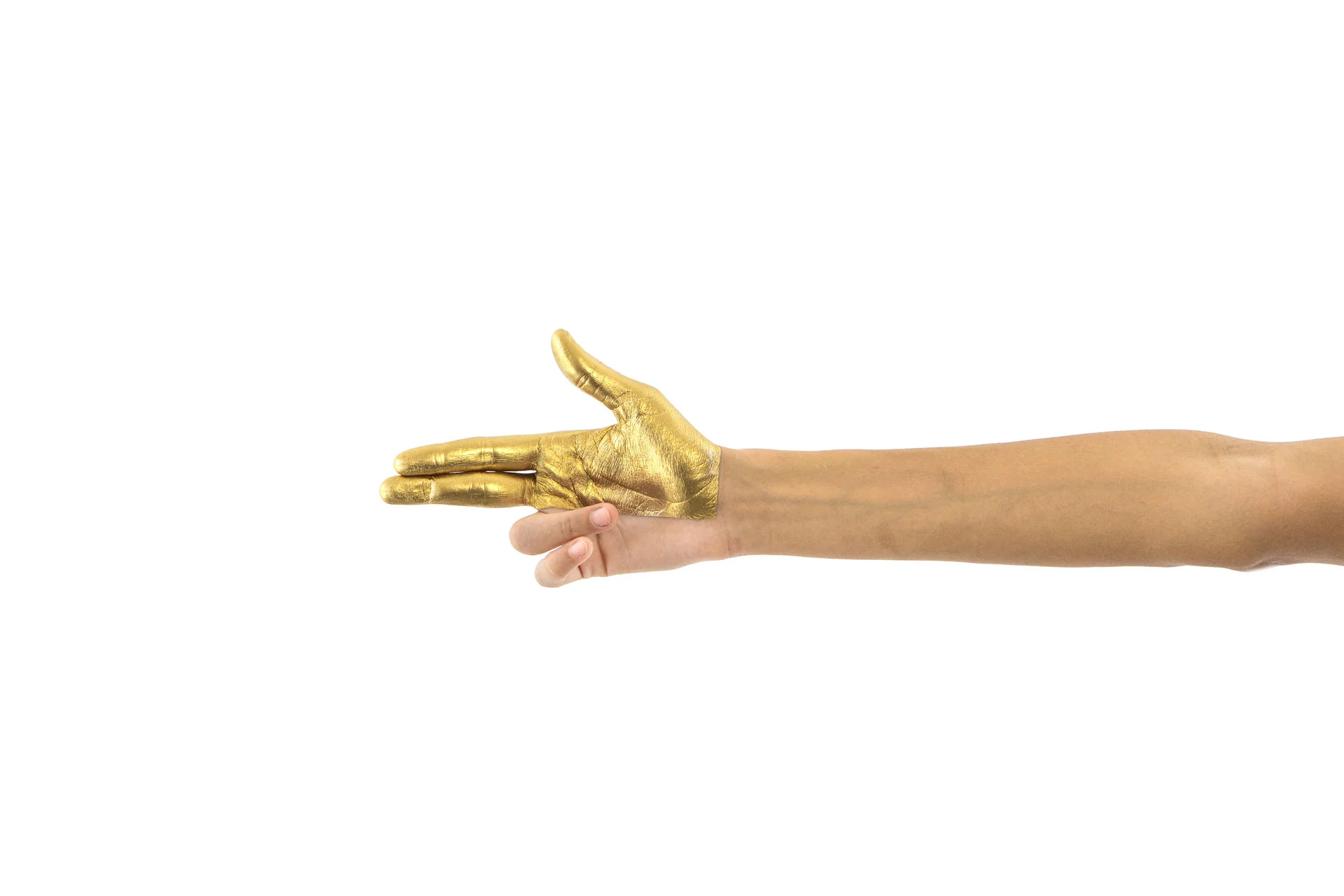 Must be psycho. Thumb raised, middle and index pointing forward, ring and pinky folded in
