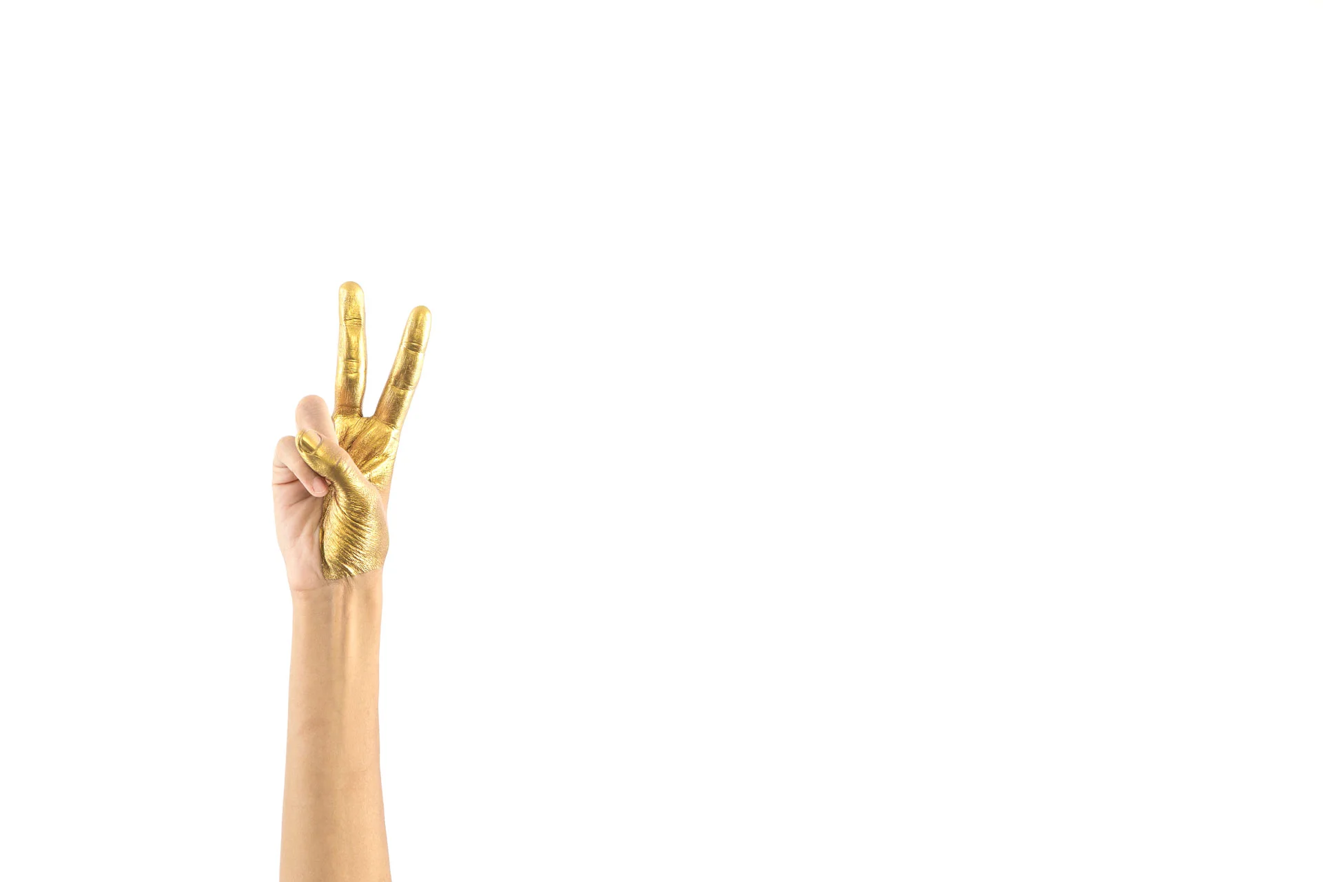Must have satisfaction. Index and middle fingers are raised, while rest of the fingers are clenched.