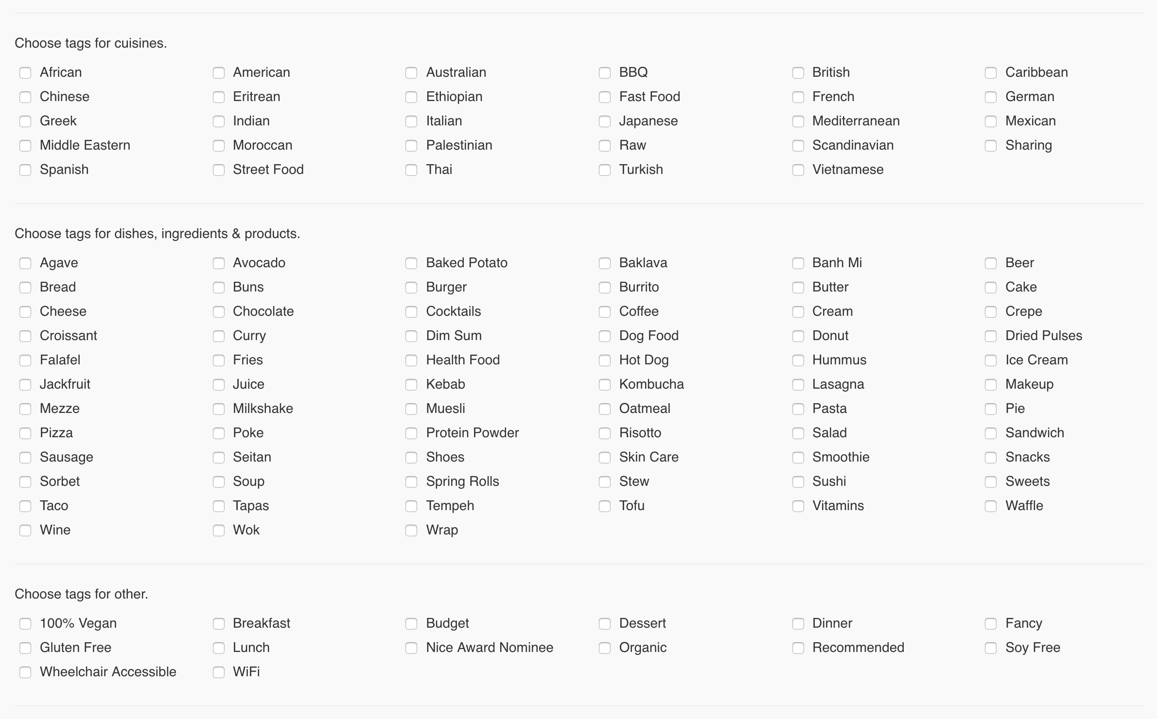 A little behind the scenes look at our current tag list. We will be removing and adding tags as we go.