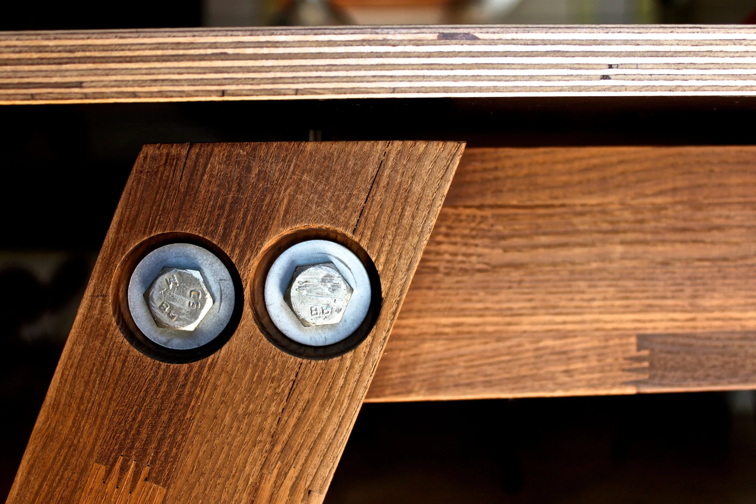   large kitchen table in wood, metal elements, &amp; concrete feet   2014 