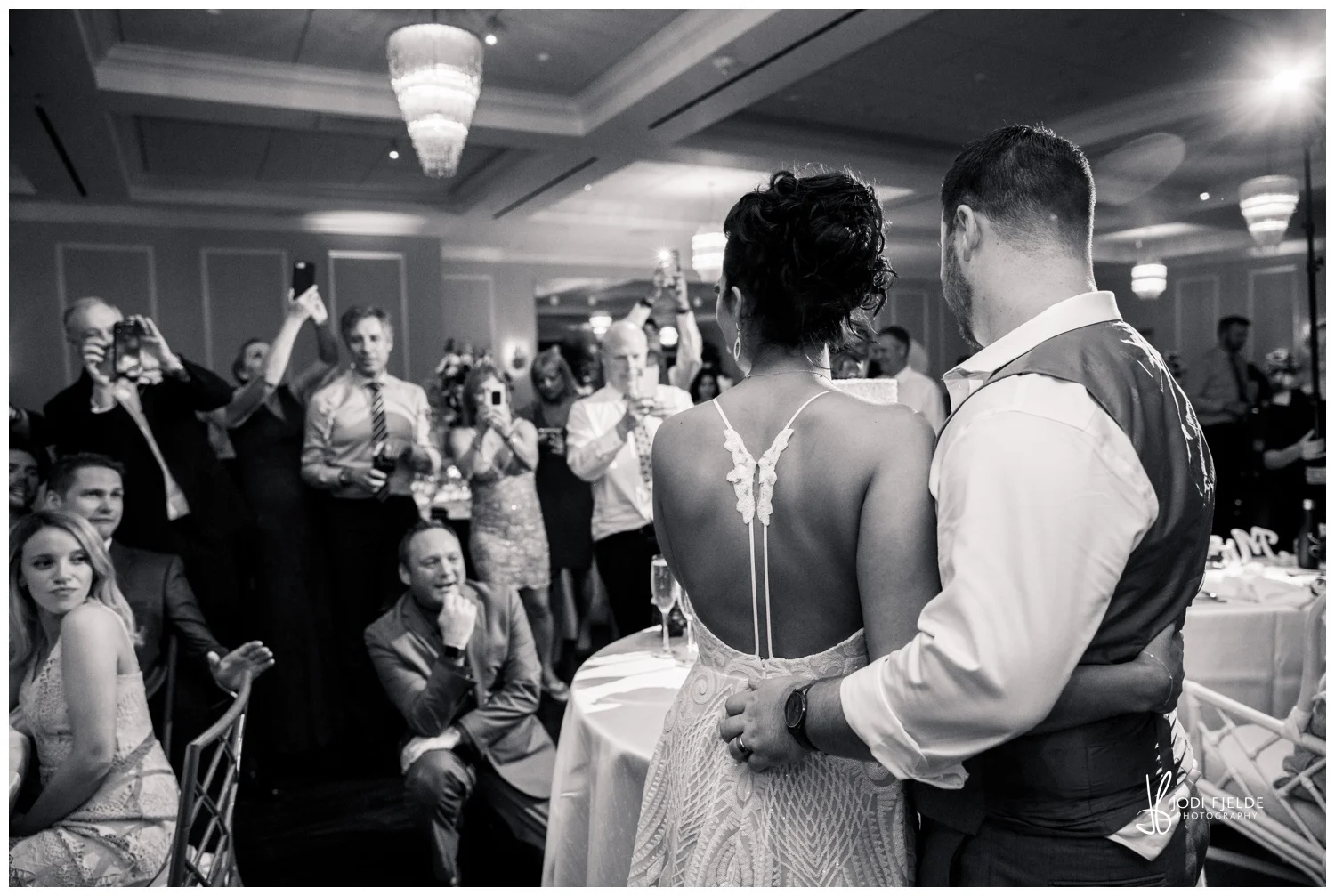 Bride and Groom cake cutting black and white